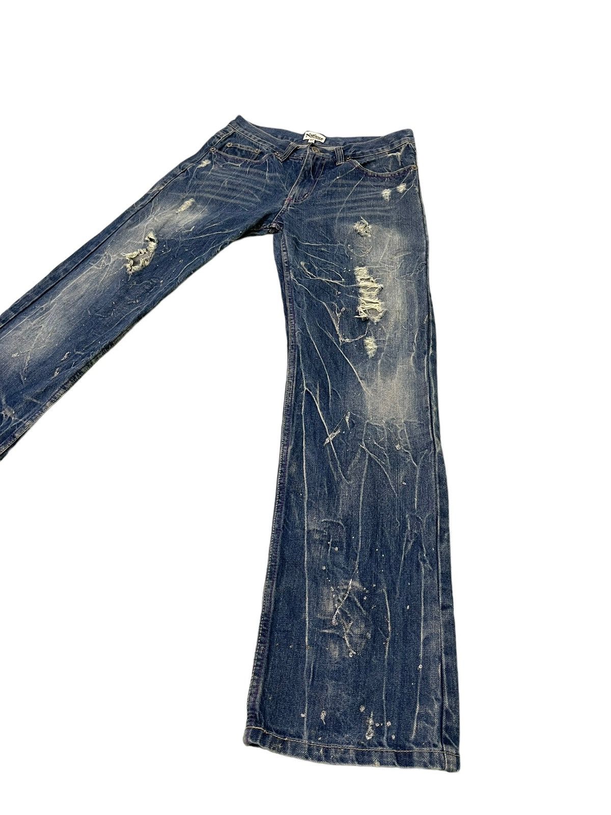 Japanese Brand Painter Distress Jeans Nylaus Acid Wash Regular Denim 6🟦 Size US 31 - 3 Thumbnail