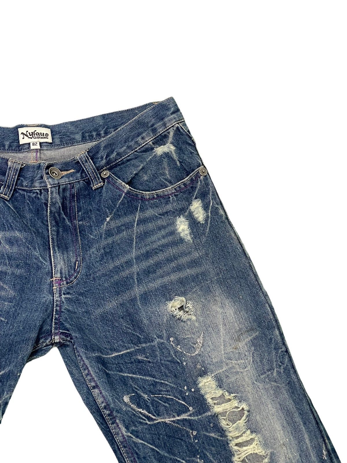 Japanese Brand Painter Distress Jeans Nylaus Acid Wash Regular Denim 6🟦 Size US 31 - 9 Thumbnail