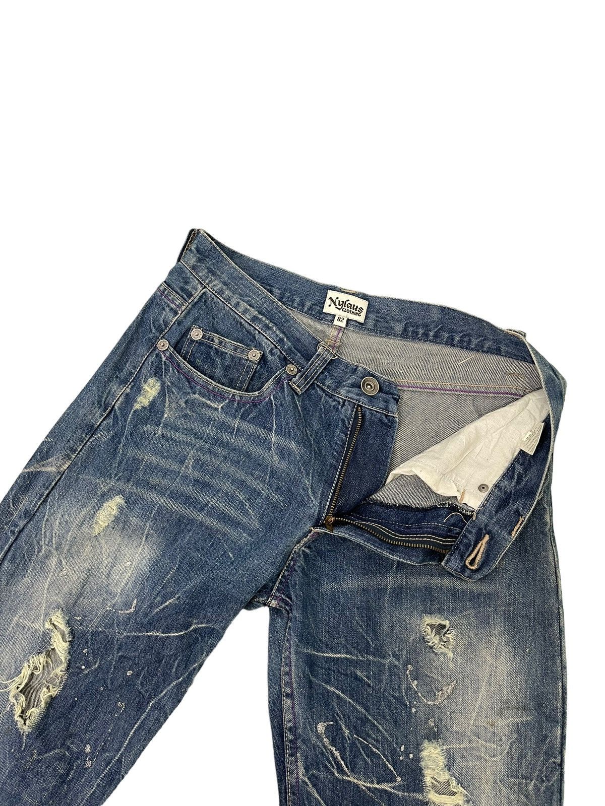 Japanese Brand Painter Distress Jeans Nylaus Acid Wash Regular Denim 6🟦 Size US 31 - 11 Thumbnail