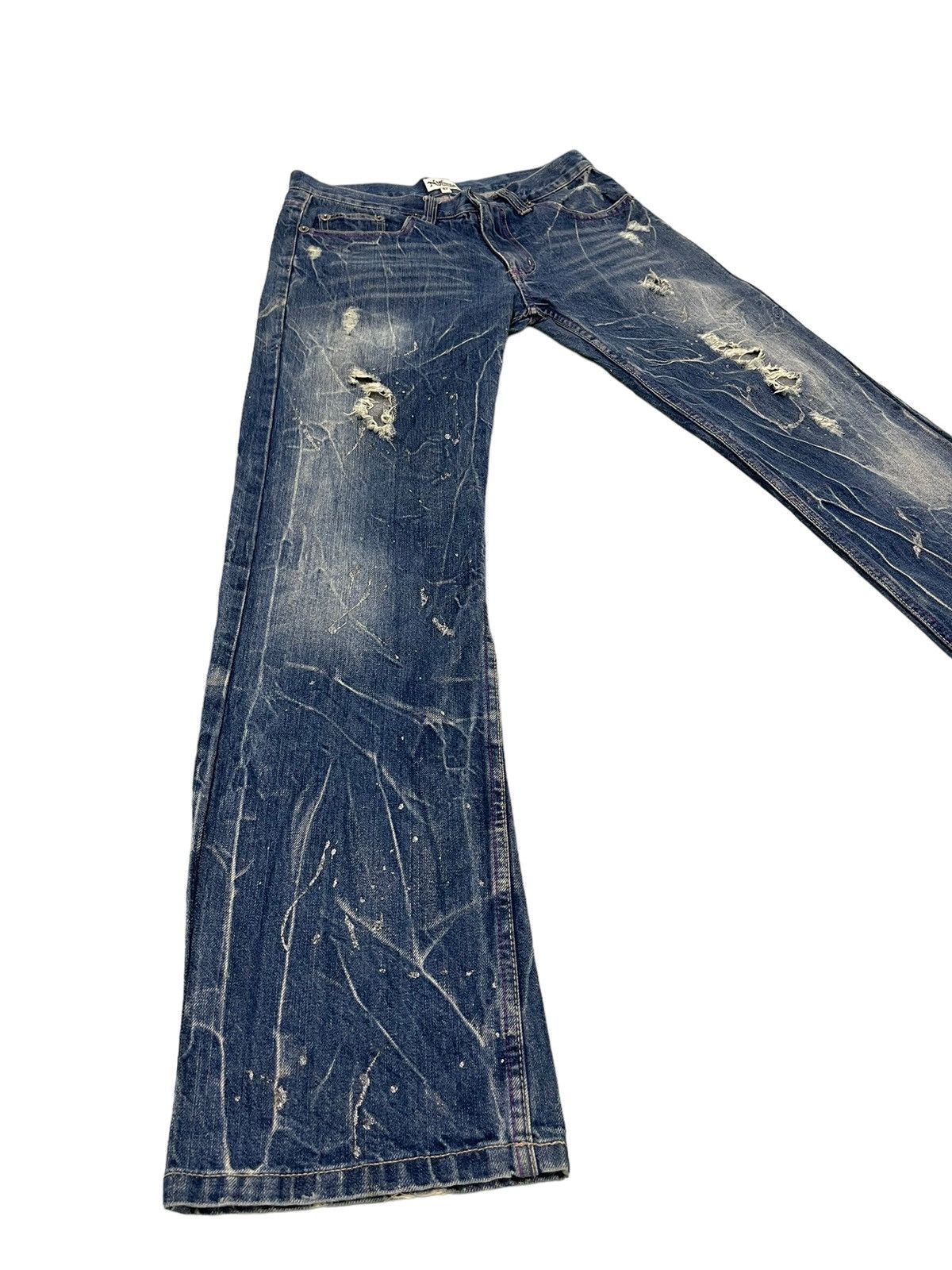 Japanese Brand Painter Distress Jeans Nylaus Acid Wash Regular Denim 6🟦 Size US 31 - 1 Thumbnail