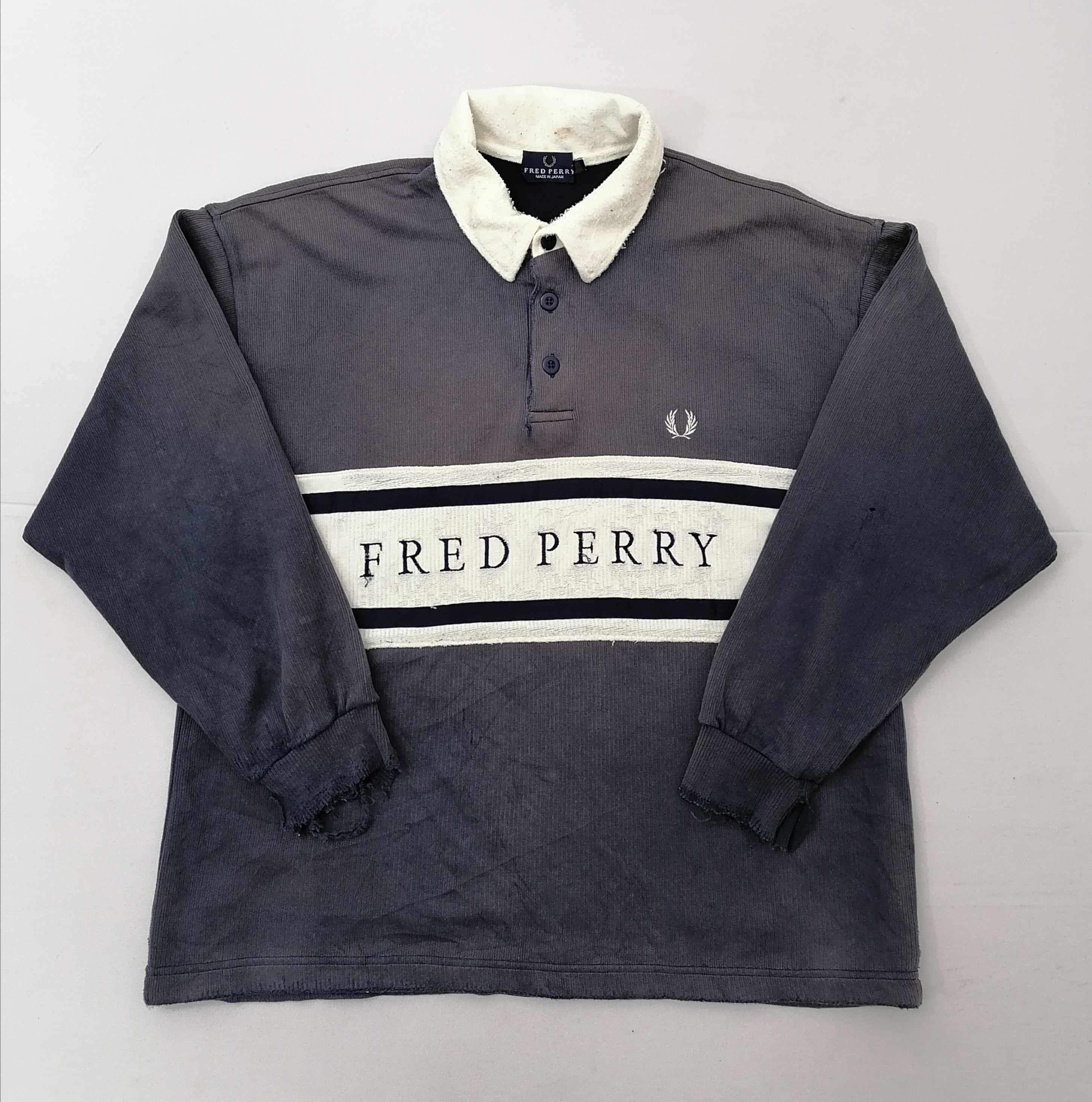 Fred Perry × Japanese Brand × Vintage Fred Perry Big Logo Stripes Shirt Size US L / EU 52-54 / 3 - 1 Thumbnail