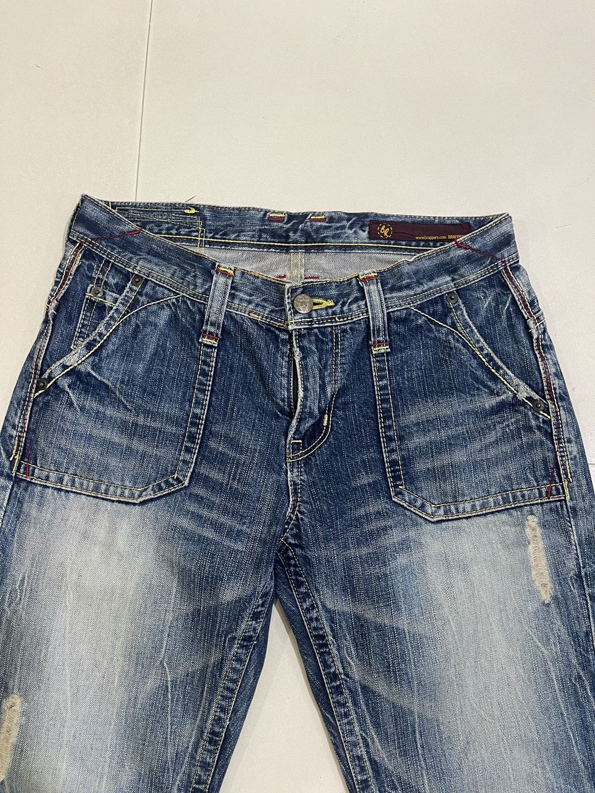 Japanese Brand Flare Jeans Distressed Brappers Bootcut Street Fashion LGB Size US 29 - 3 Thumbnail