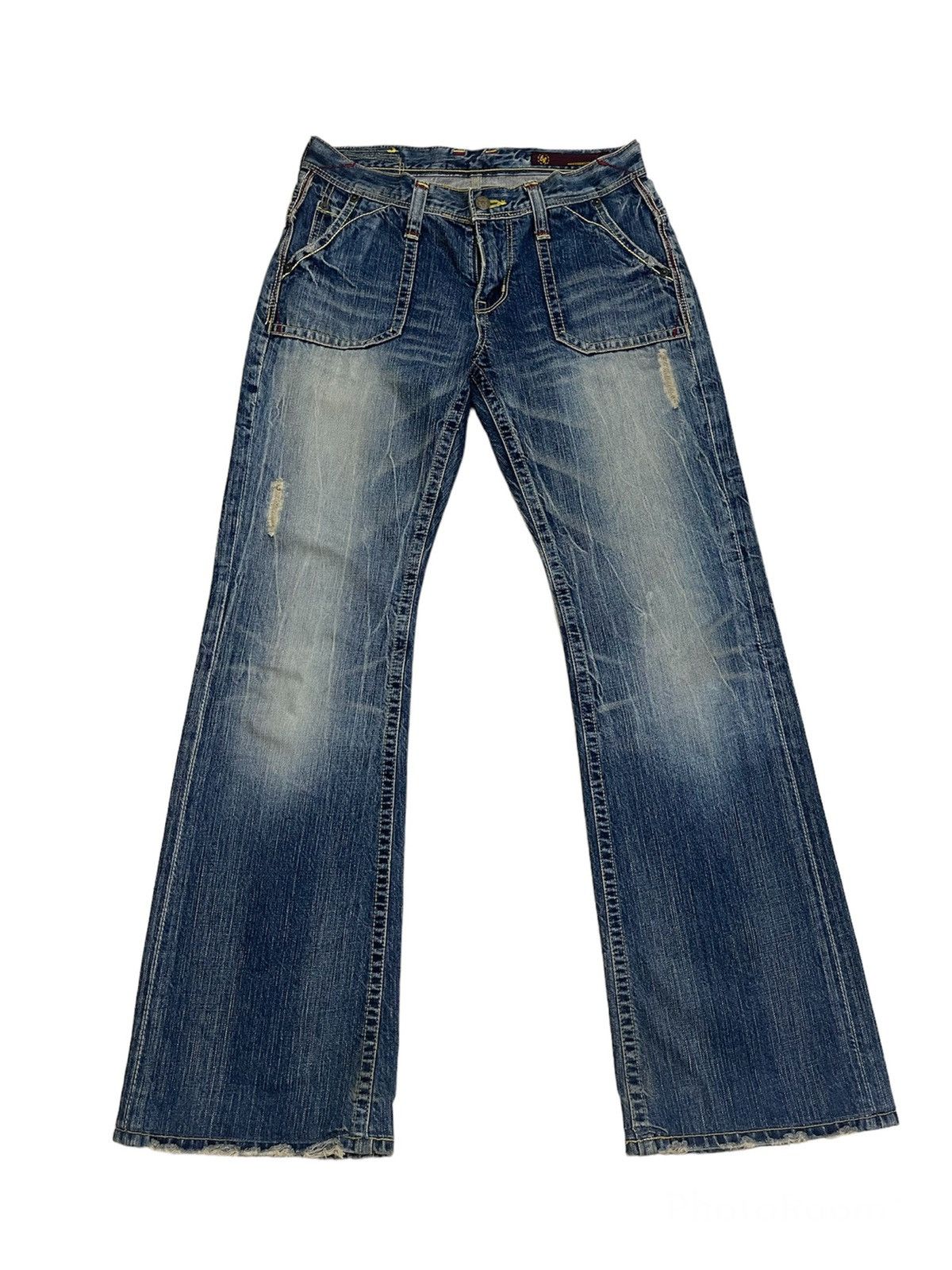 Japanese Brand Flare Jeans Distressed Brappers Bootcut Street Fashion LGB Size US 29 - 1 Thumbnail
