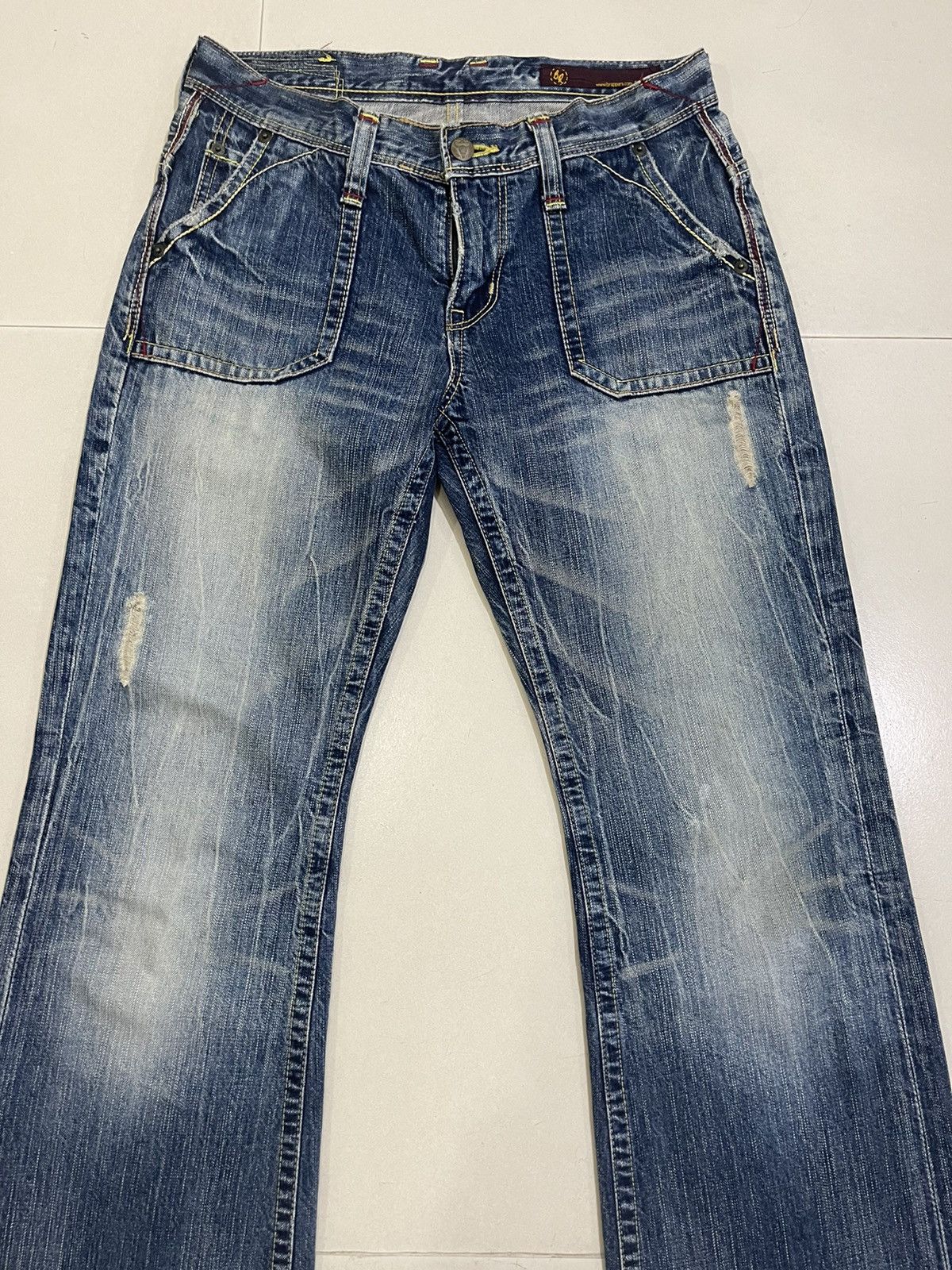 Japanese Brand Flare Jeans Distressed Brappers Bootcut Street Fashion LGB Size US 29 - 2 Thumbnail