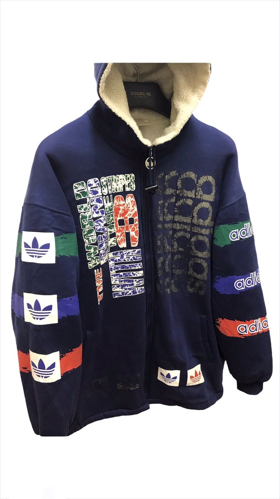 Adidas Rare Vtg 90s Adidas Trefoil Hoodie Sweater Sherpa Lining Size US L / EU 52-54 / 3 - 2 Thumbnail
