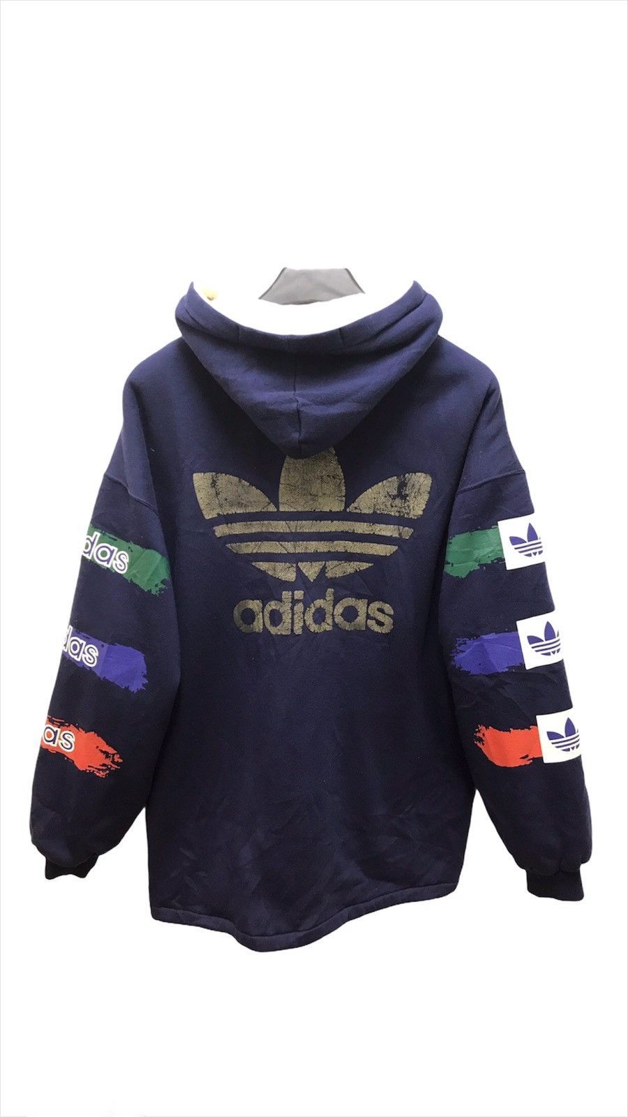 Adidas Rare Vtg 90s Adidas Trefoil Hoodie Sweater Sherpa Lining Size US L / EU 52-54 / 3 - 4 Thumbnail