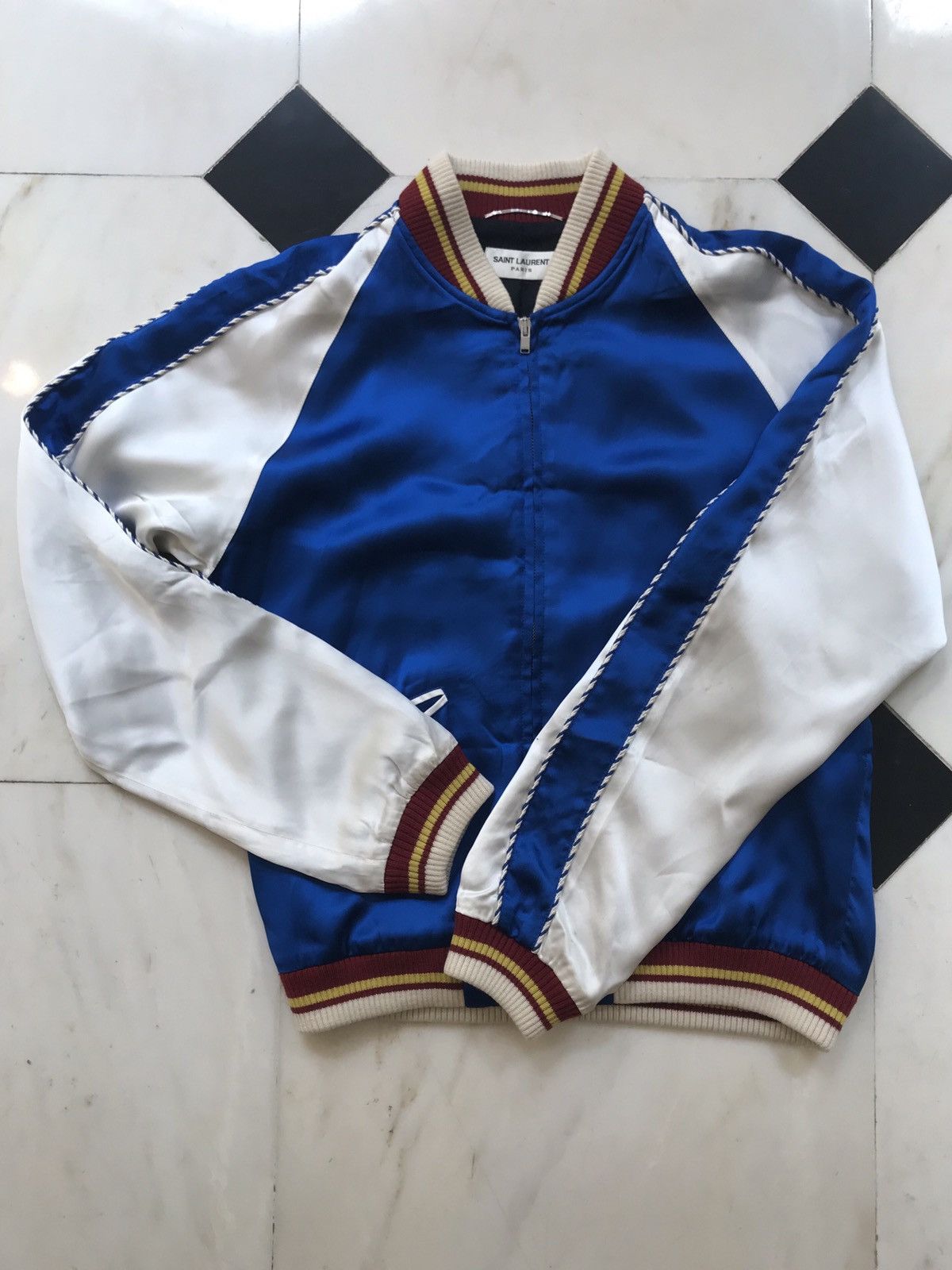 Saint Laurent Paris SS14 Silk Teddy Jacket in Blue Size US M / EU 48-50 / 2 - 3 Thumbnail