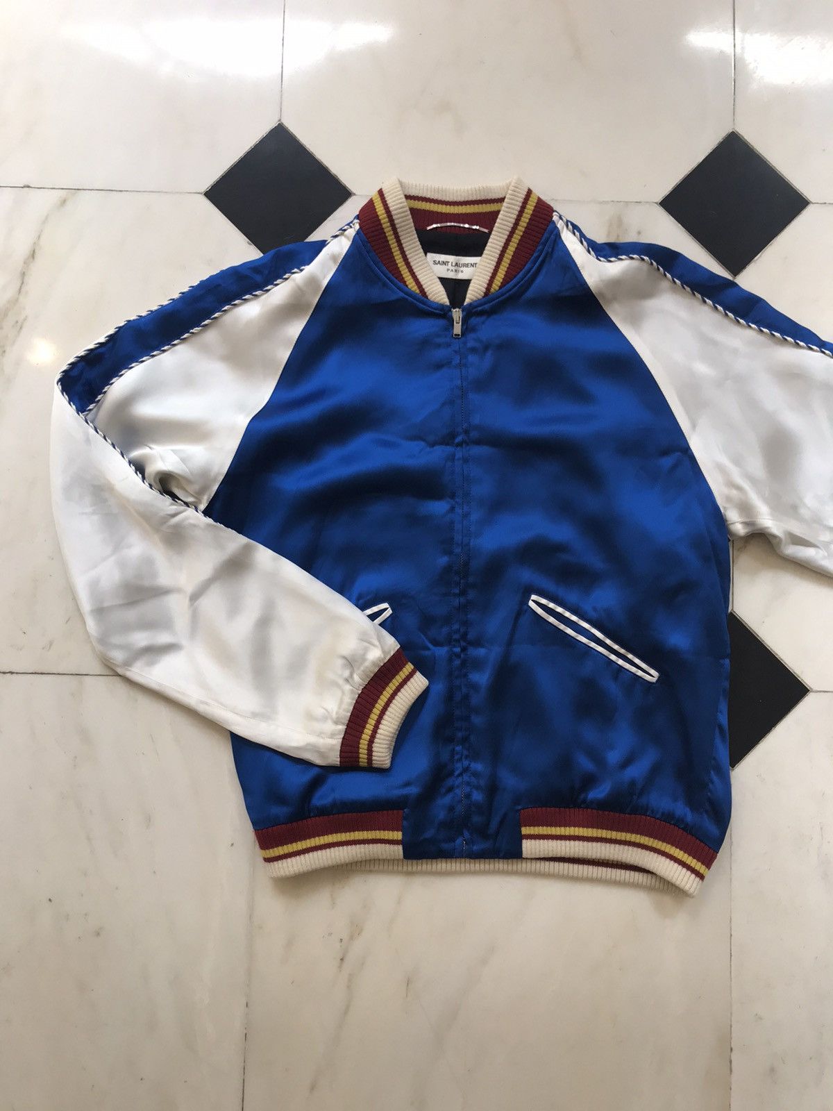 Saint Laurent Paris SS14 Silk Teddy Jacket in Blue Size US M / EU 48-50 / 2 - 2 Thumbnail