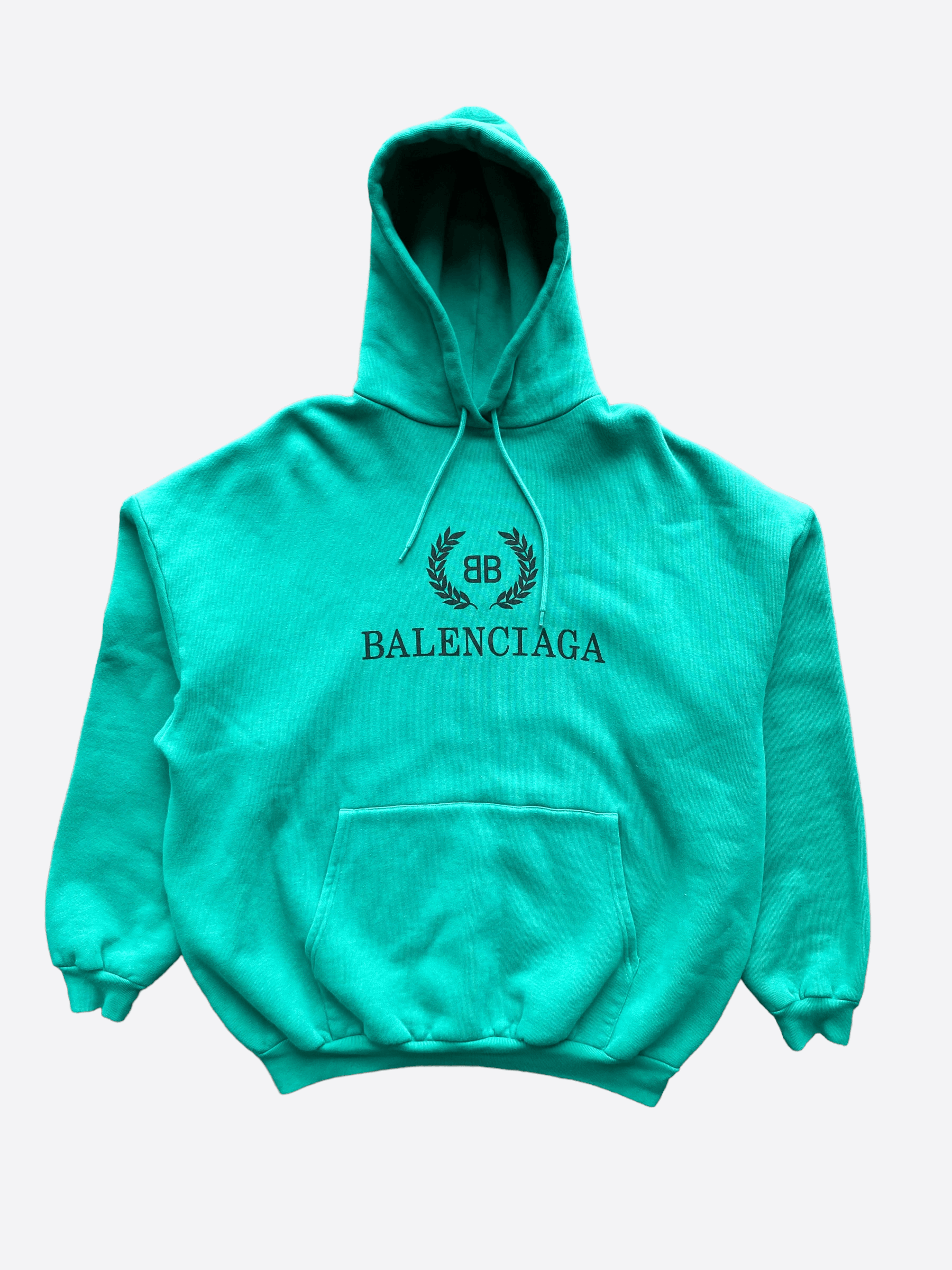 image of Balenciaga Teal Logo Oversized Hoodie, Men's (Size XL)