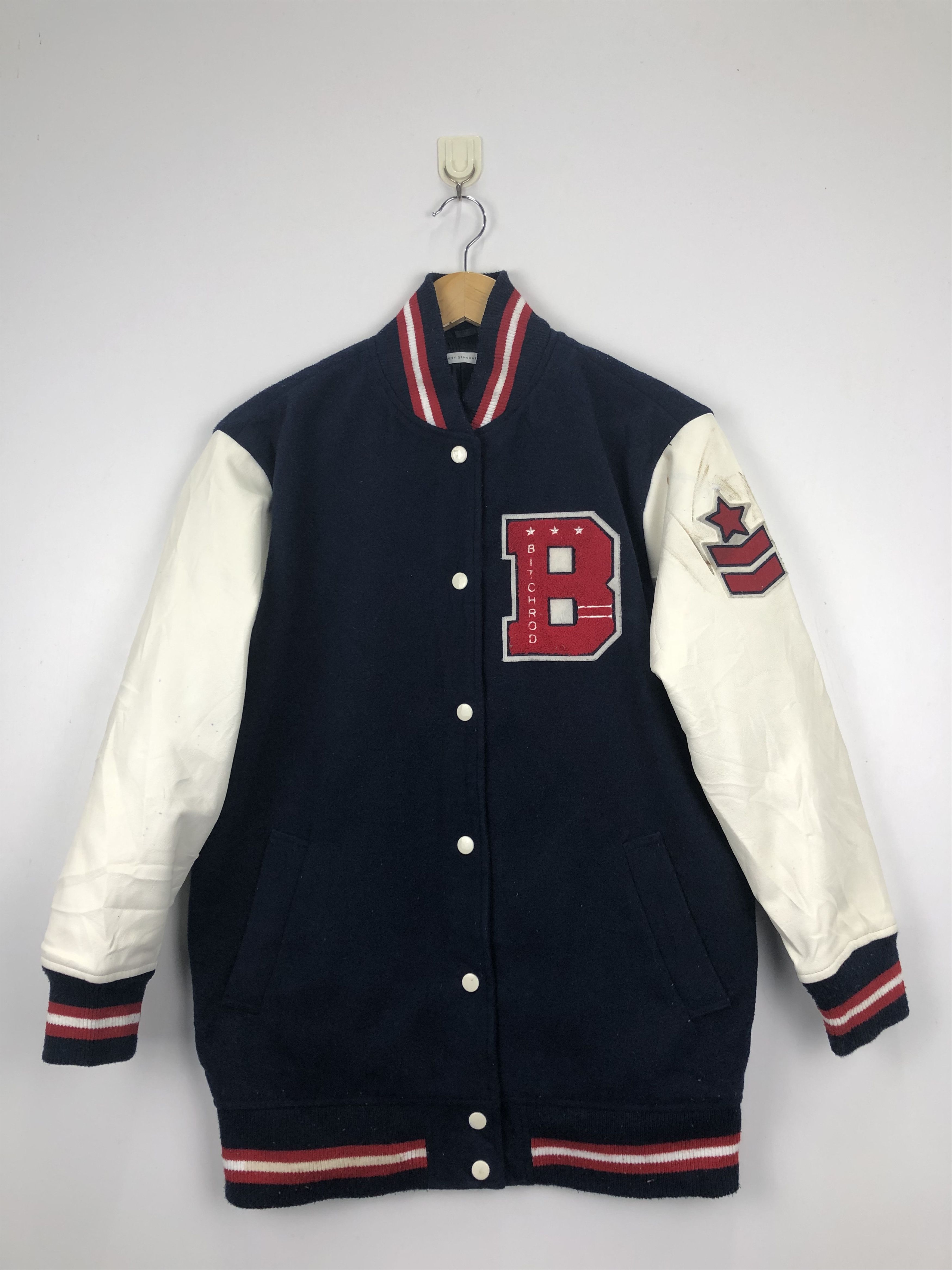 image of Browny Varsity Jacket Leather in Blue, Men's (Size Medium)