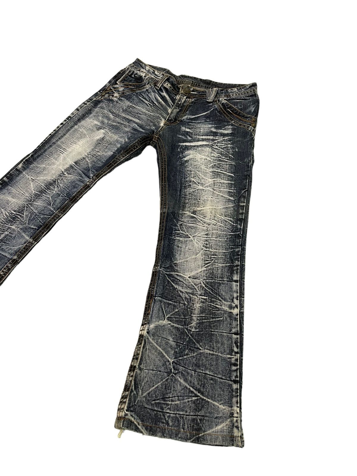 Japanese Brand Flare Jeans Sky Bomber Acid Wash Denim Boot Cut 4🟦3 Size US 32 / EU 48 - 3 Thumbnail