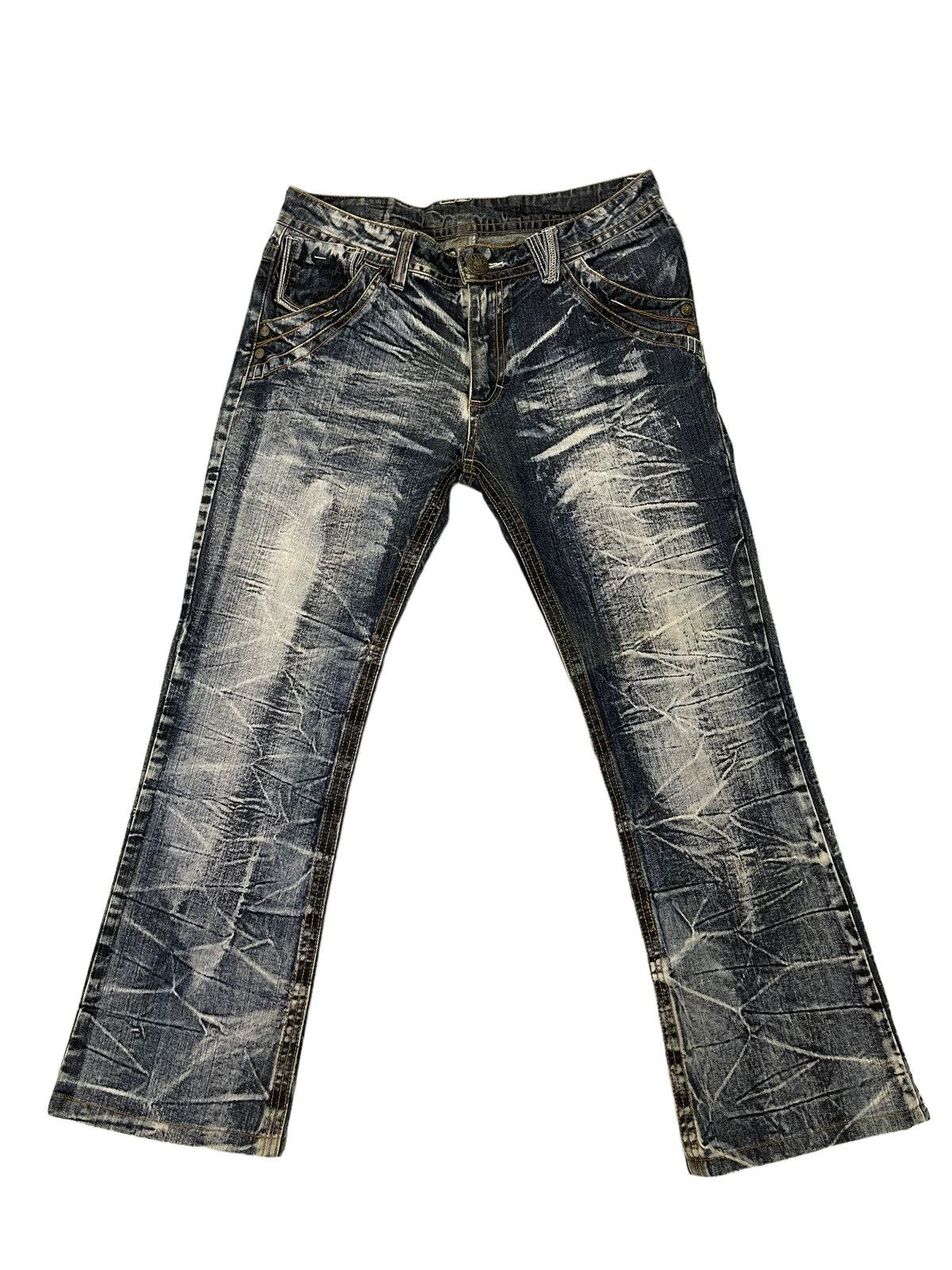 Japanese Brand Flare Jeans Sky Bomber Acid Wash Denim Boot Cut 4🟦3 Size US 32 / EU 48 - 2 Thumbnail