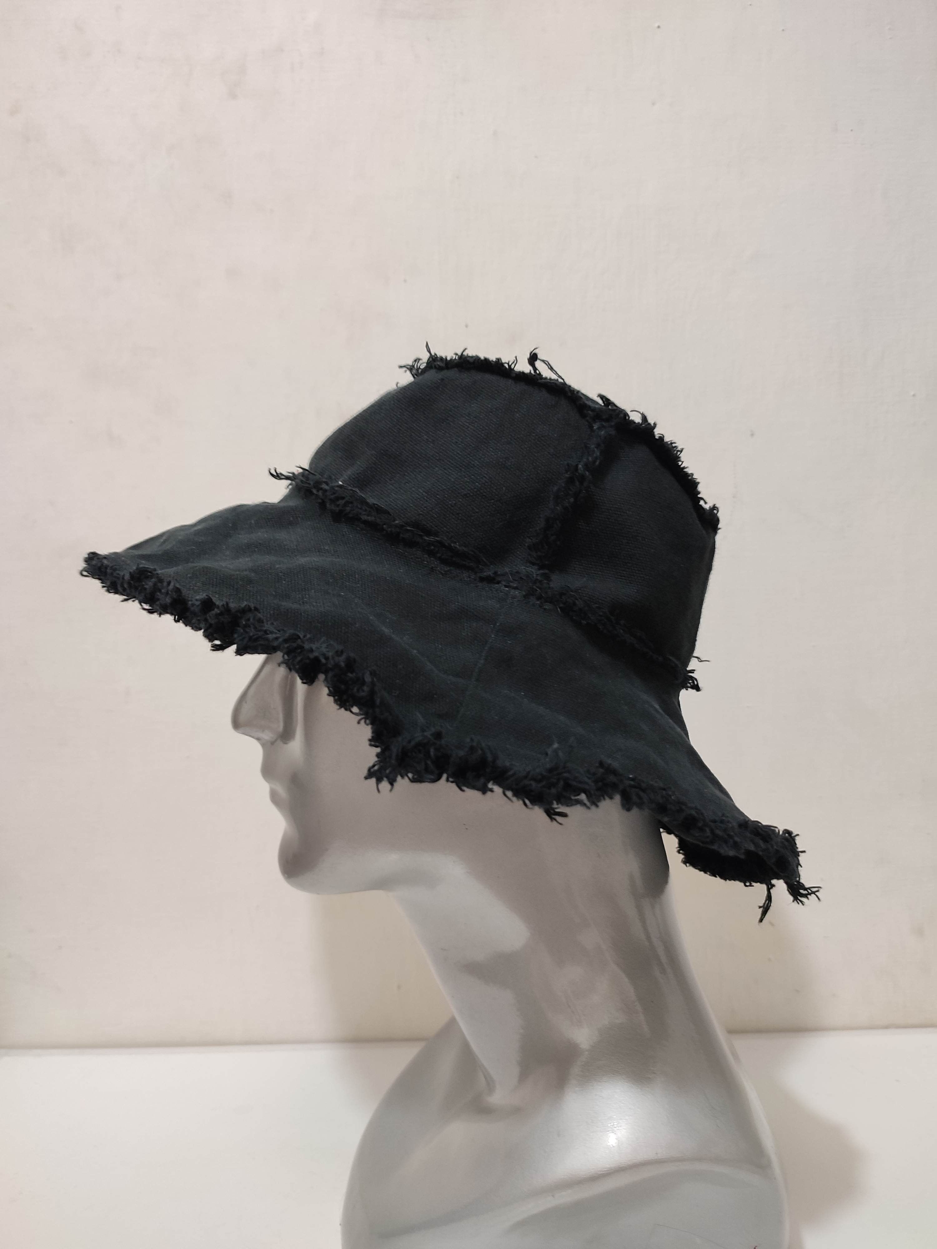 Other Unknown Black Distressed frayed Bucket Hats Size ONE SIZE - 3 Thumbnail
