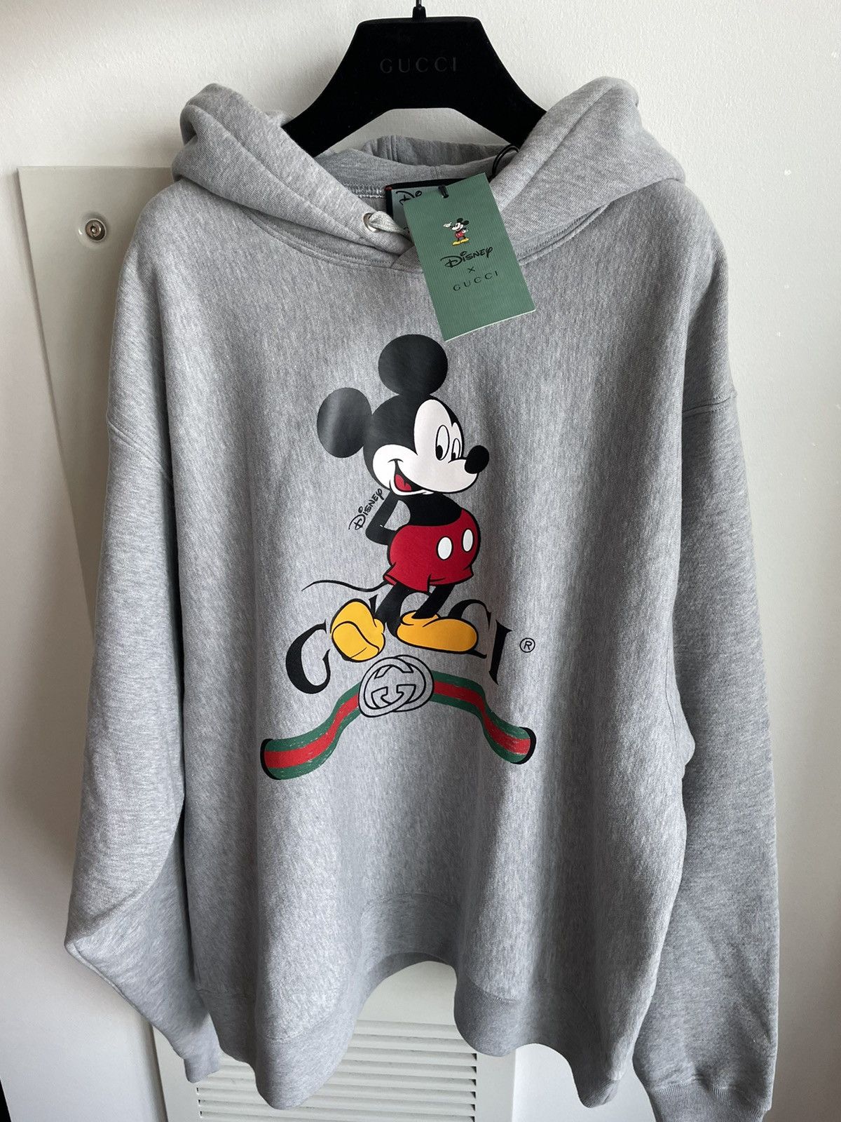 image of Disney x Gucci Super Runway Gucci X Mickey Mouse Logo Hoodie in Grey, Men's (Size XL)