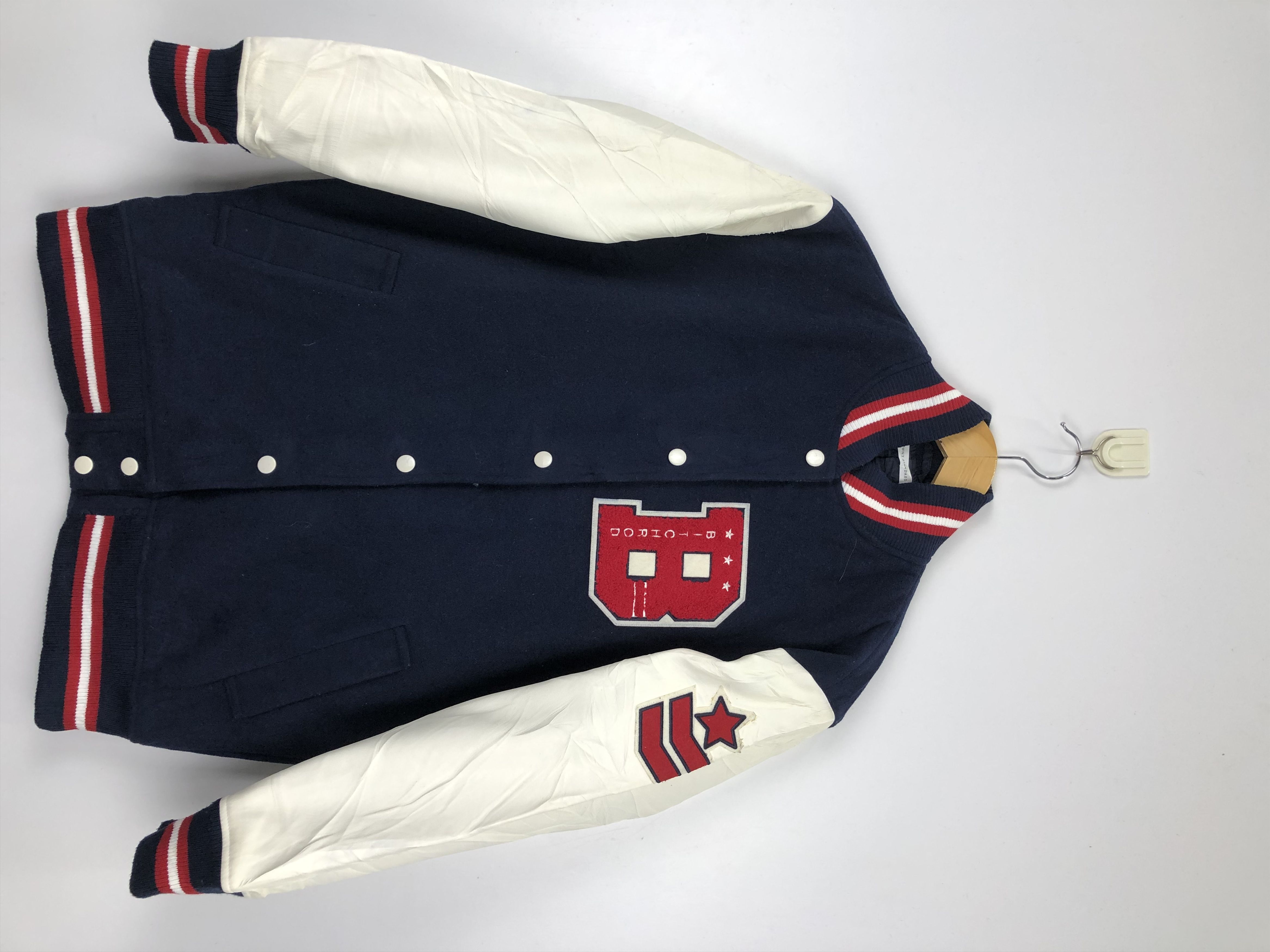 image of Browny Varsity Jacket Leather Sleeve in Blue, Men's (Size Medium)