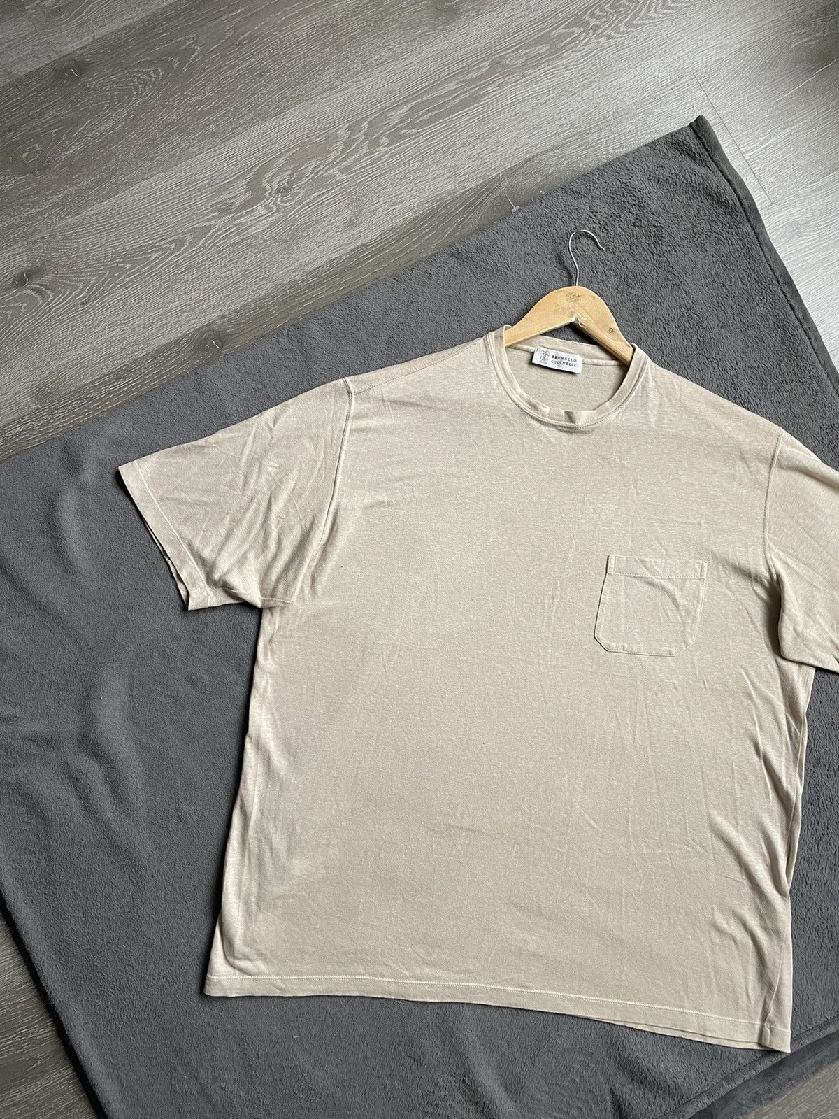 image of Brunello Cucinelli Line T-Shirt in Cream, Men's (Size Large)