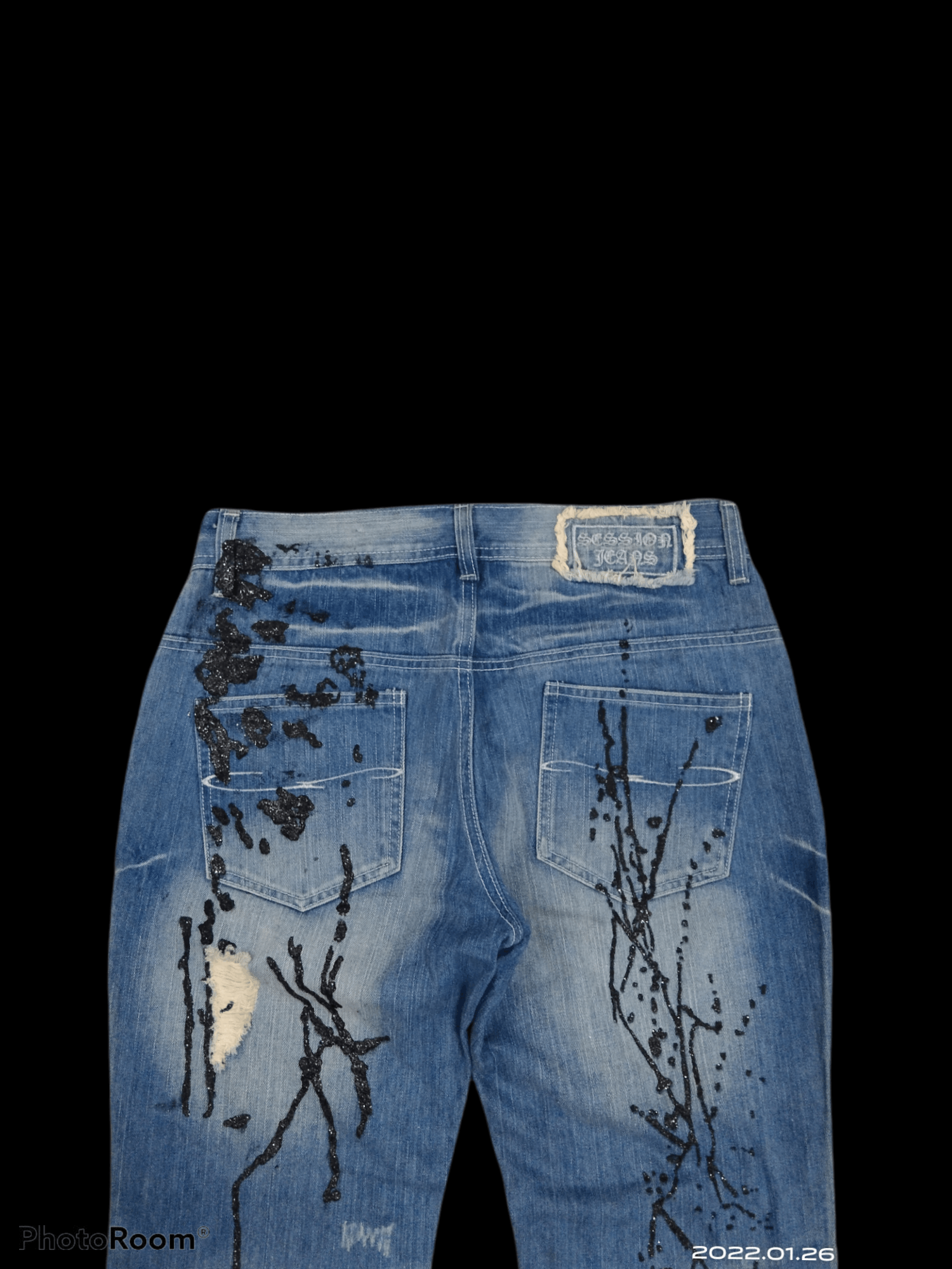 Japanese Brand DiSTRESSED SPLATTER RIPED FLARE JAPANESE SESSION JEANS PANT Size US 30 / EU 46 - 4 Thumbnail