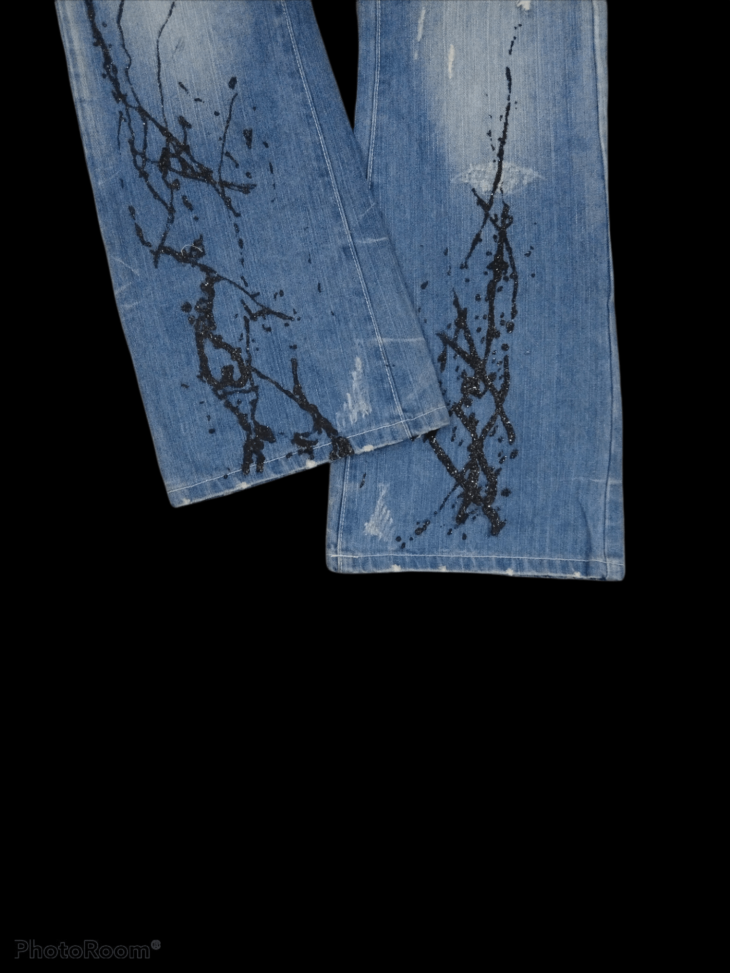 Japanese Brand DiSTRESSED SPLATTER RIPED FLARE JAPANESE SESSION JEANS PANT Size US 30 / EU 46 - 5 Thumbnail