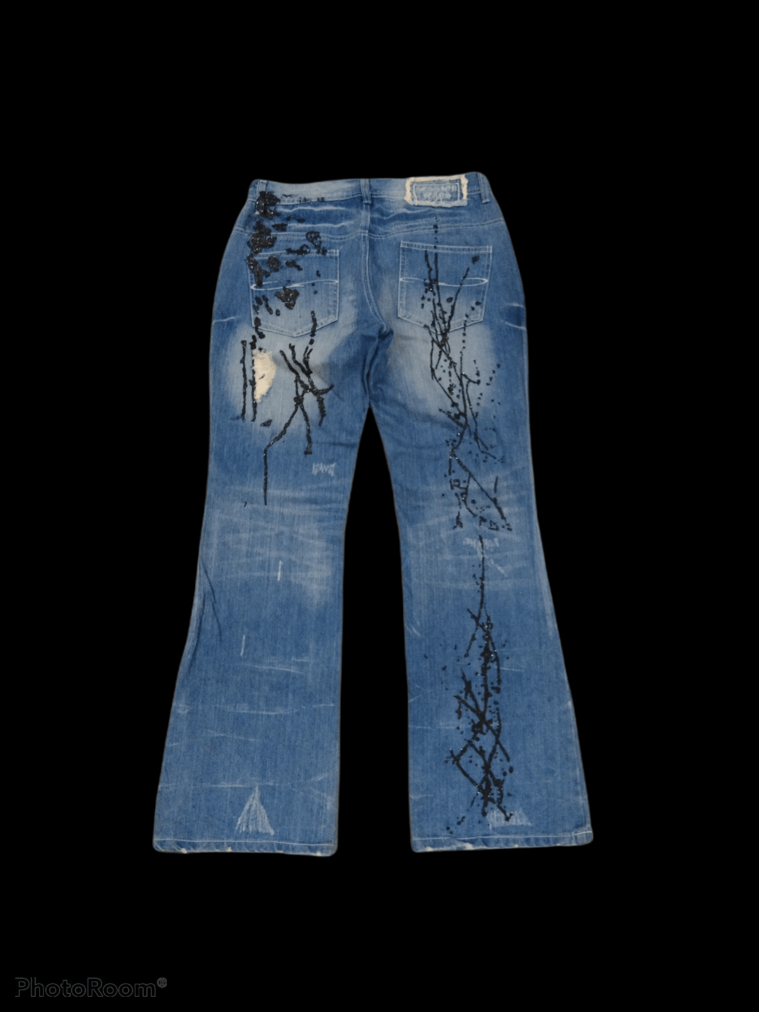 Japanese Brand DiSTRESSED SPLATTER RIPED FLARE JAPANESE SESSION JEANS PANT Size US 30 / EU 46 - 2 Thumbnail