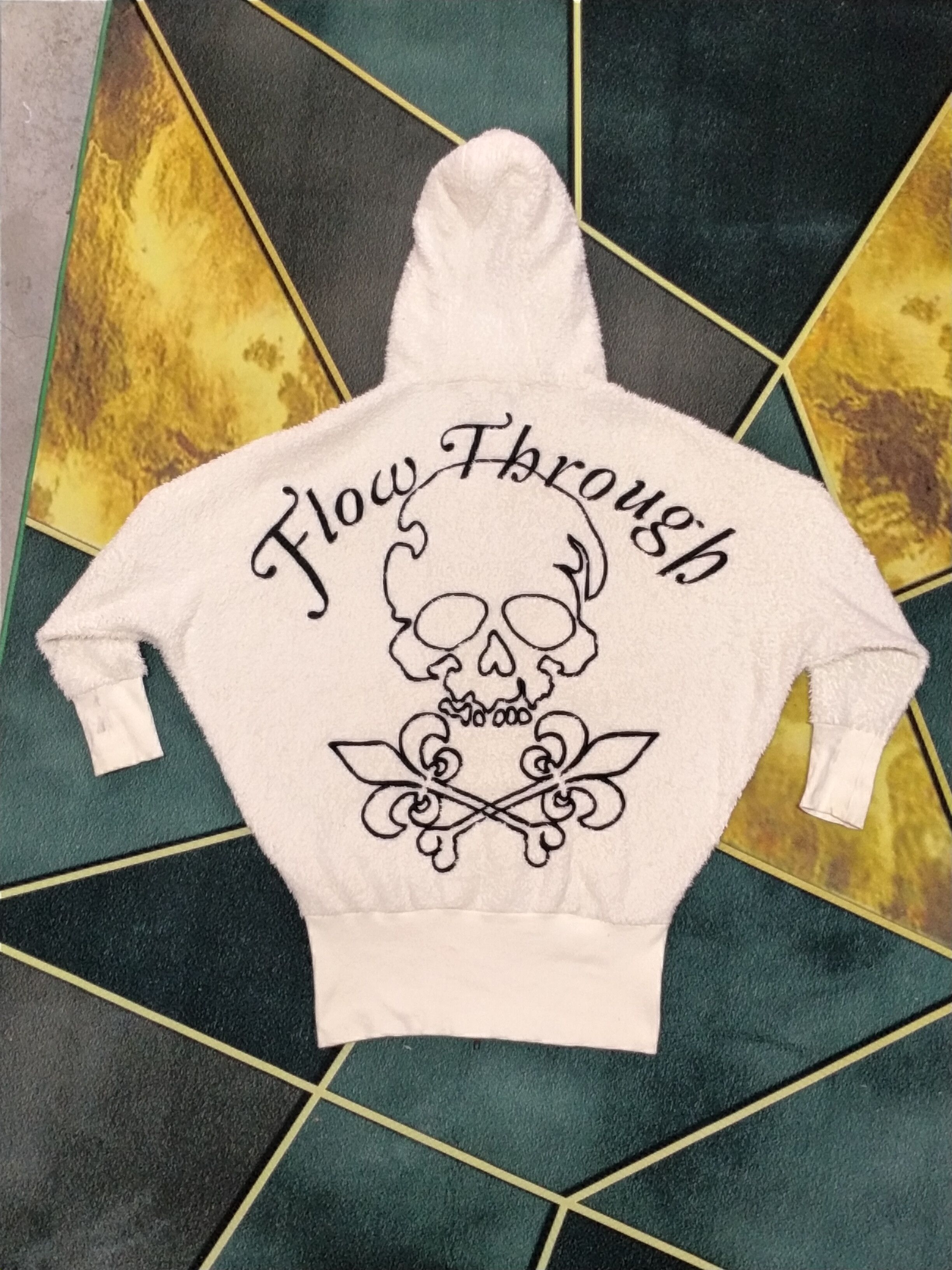image of Archival Clothing x Skulls Ghost Of Harlem Embroidered Sherpa Zipper Hoodie in White (Size Medium)