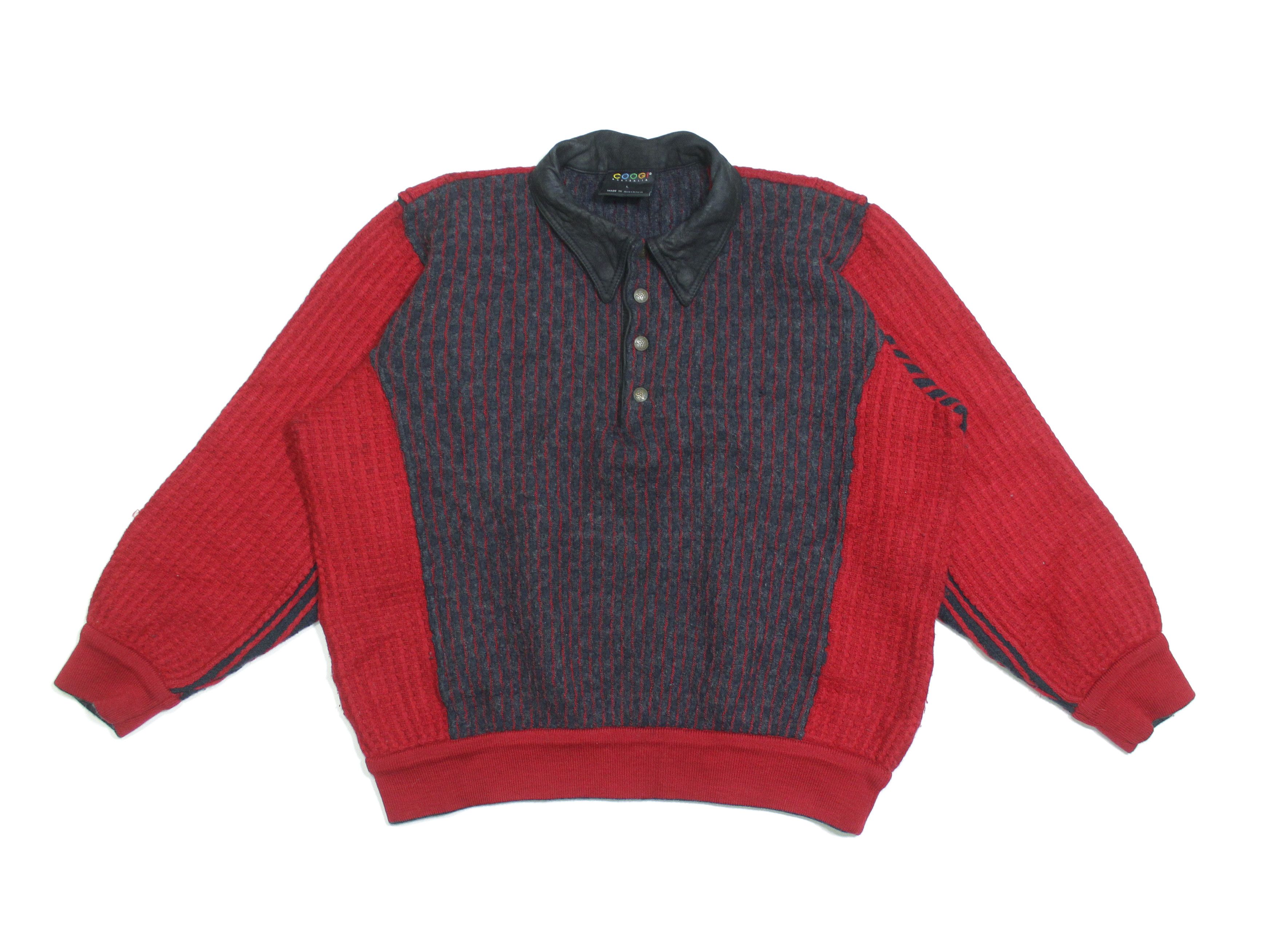 Coogi 90S Red Waffle Wool Sweater Vintage Size US L / EU 52-54 / 3 - 1 Thumbnail