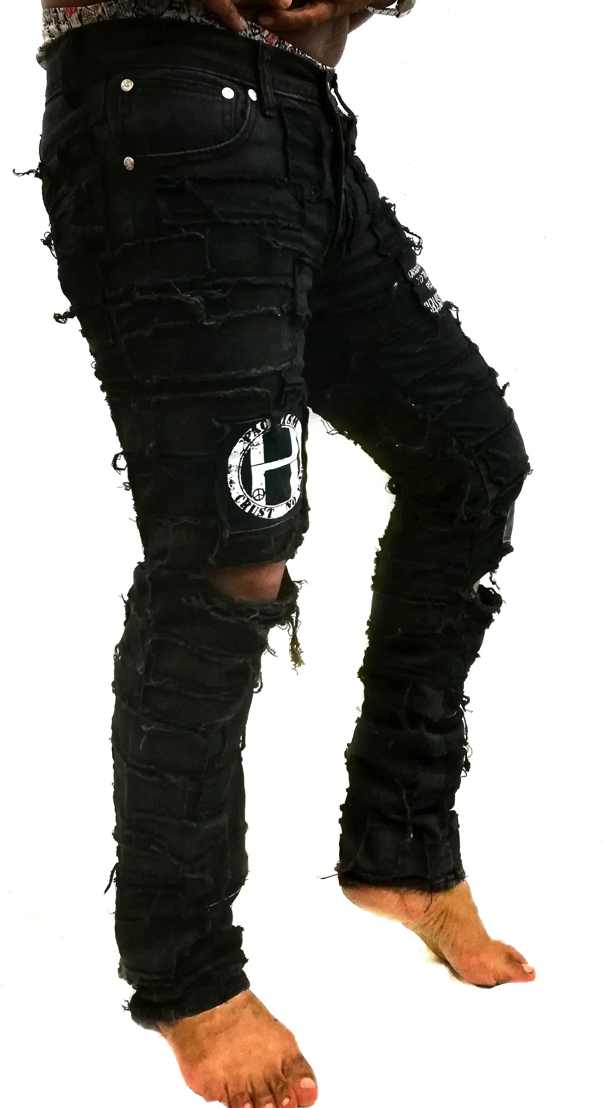 image of Distressed Denim x Seditionaries Hide Rock Pants Design Iconic Similar Undercover Ss03 in Black (Si