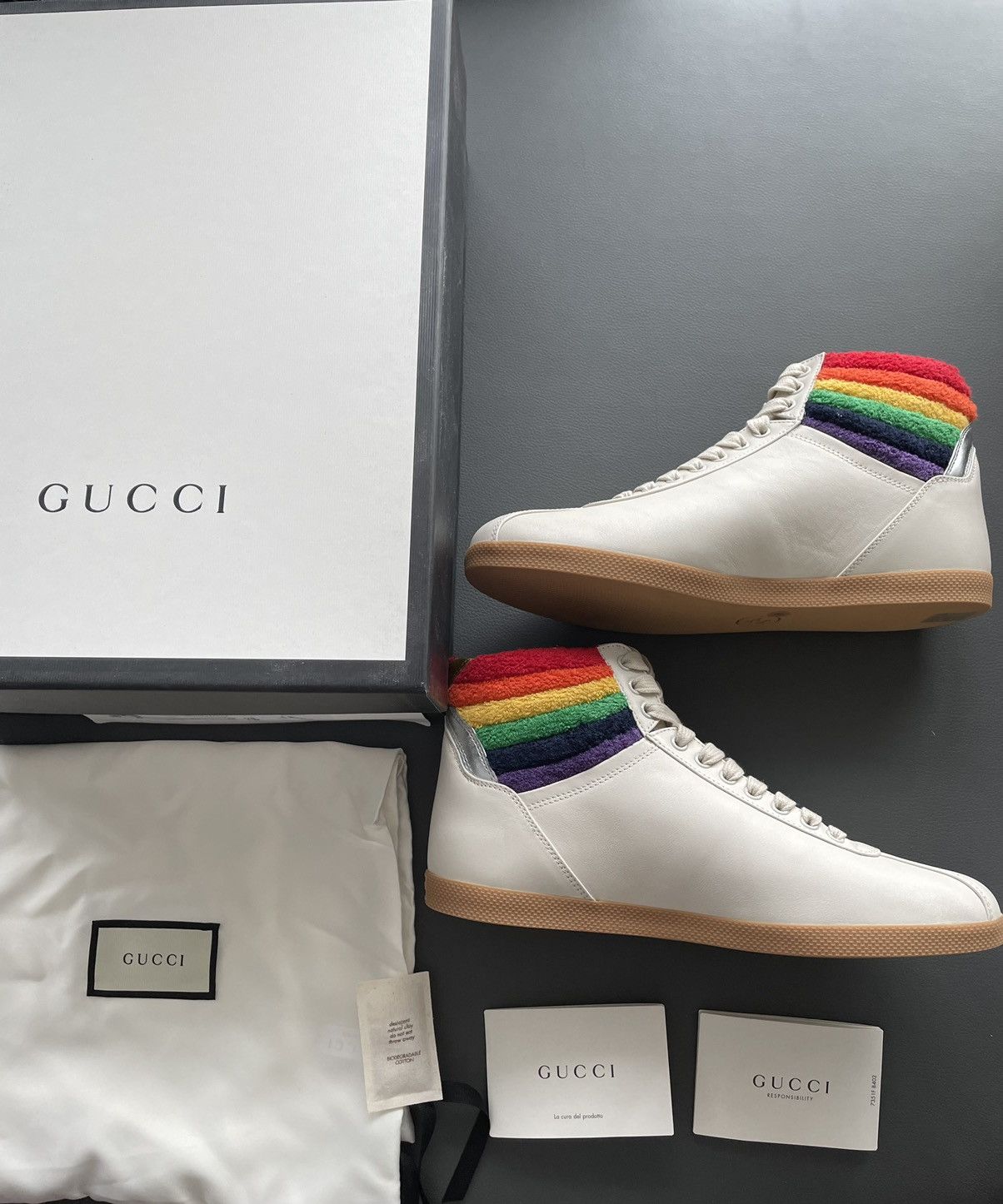 Gucci Limited Rare Runway Brand New Rainbow Love Leather Sneaker Size US 8.5 / EU 41-42 - 18 Thumbnail