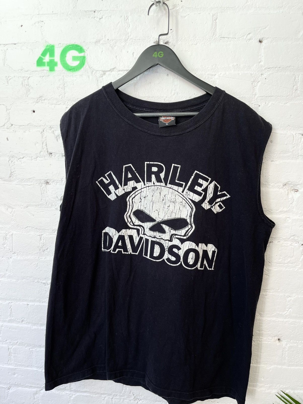 image of Thrashed Harley Davidson Tank Top Sleeveless Shirt in Black, Men's (Size XL)