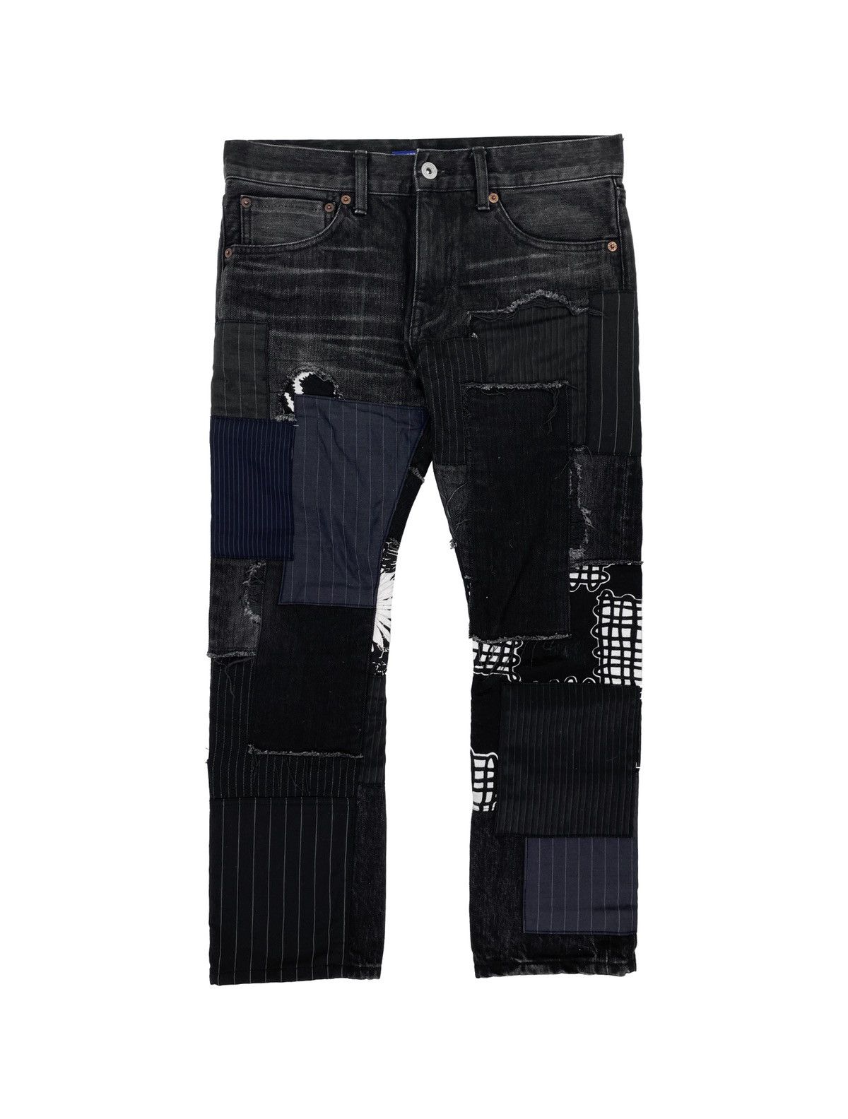 image of Ss17 Junya Watanabe Patchwork Distressed Black Washed Denim, Men's (Size 31)