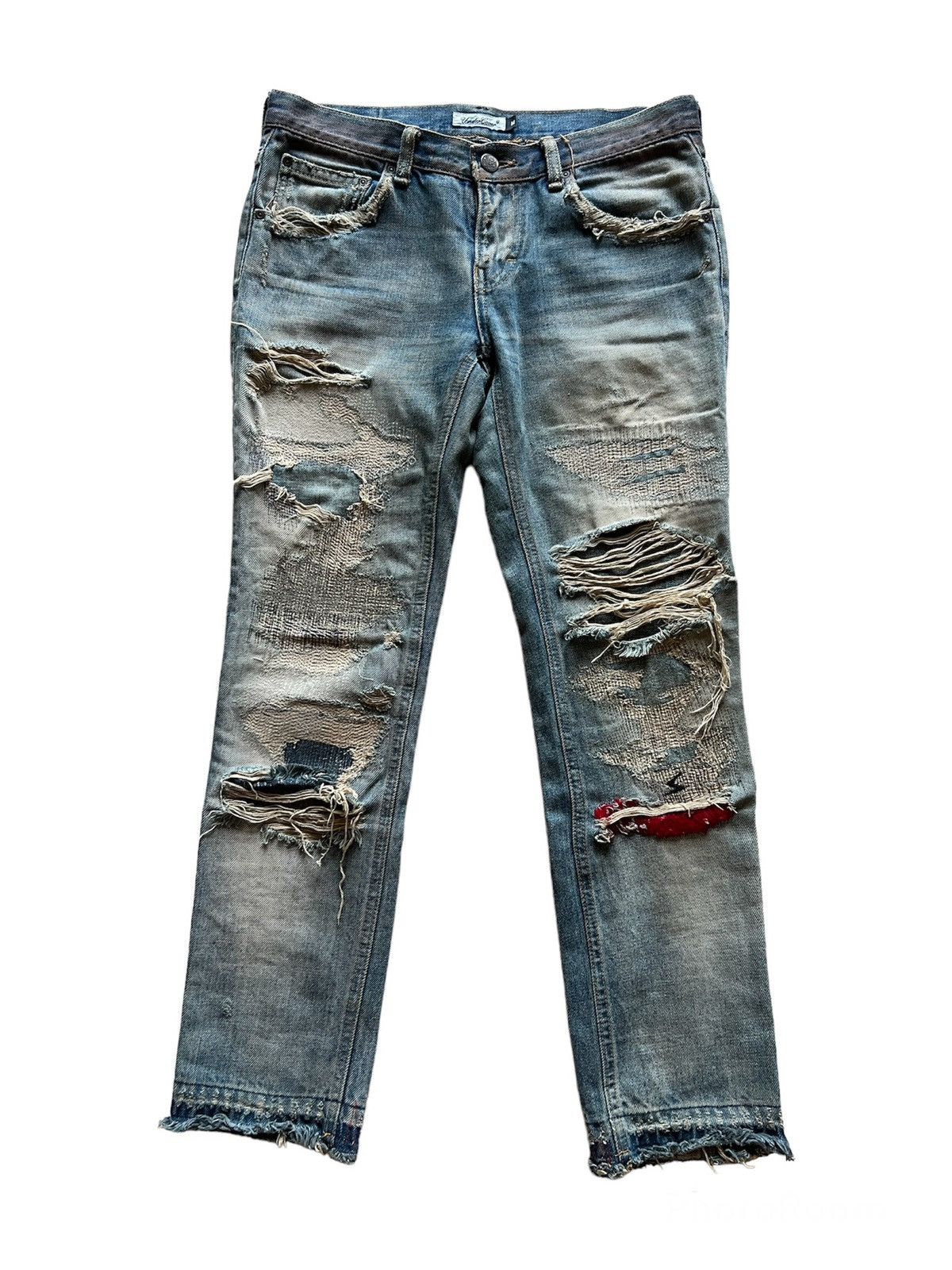 image of Undercover 2004 “But Beautiful” Red Yarn Denim in Grey, Men's (Size 30)