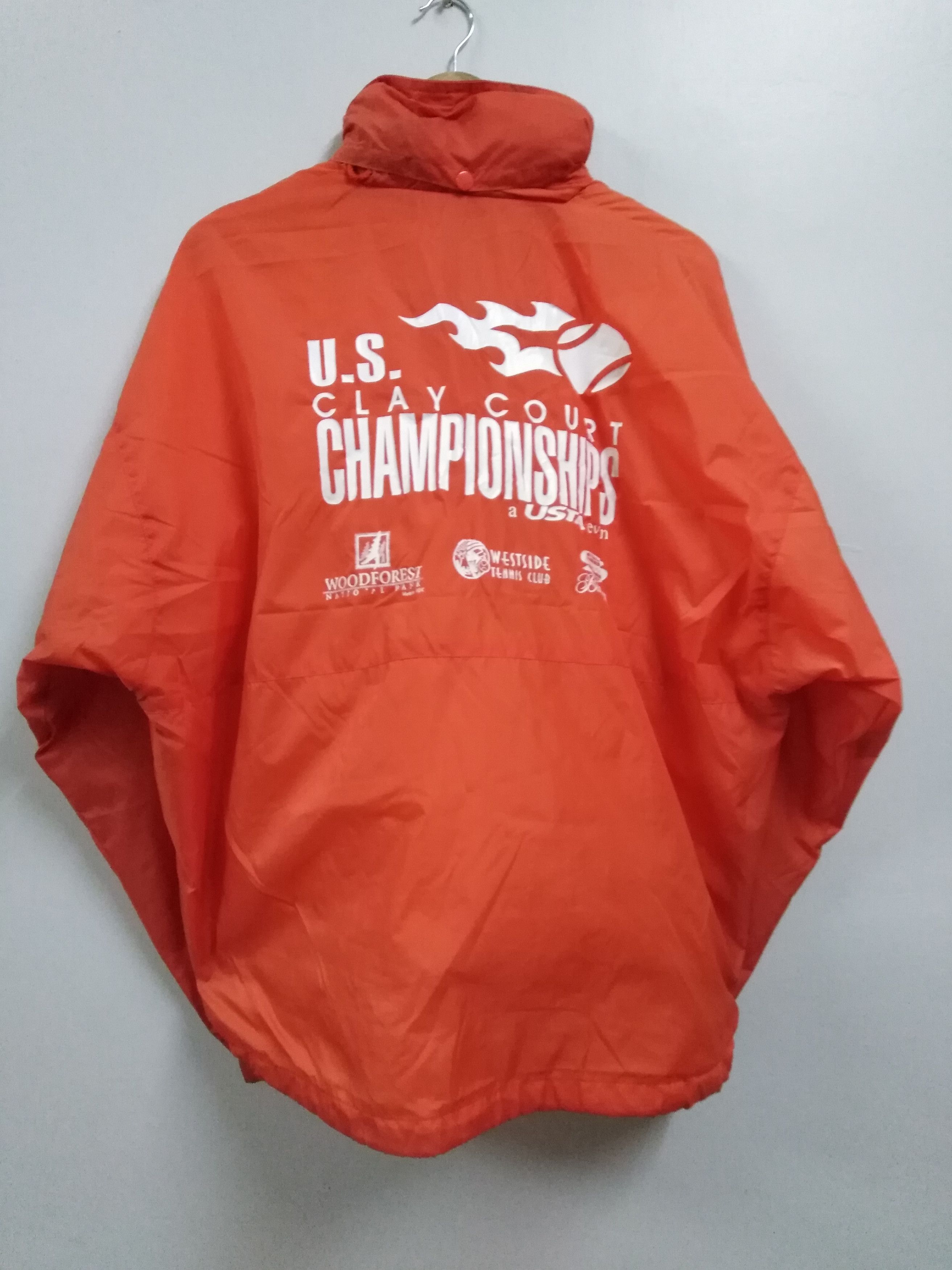 Image of Vintage Spalding Rain Jacket Us Claycourt Championships in Orange, Men's (Size XL)