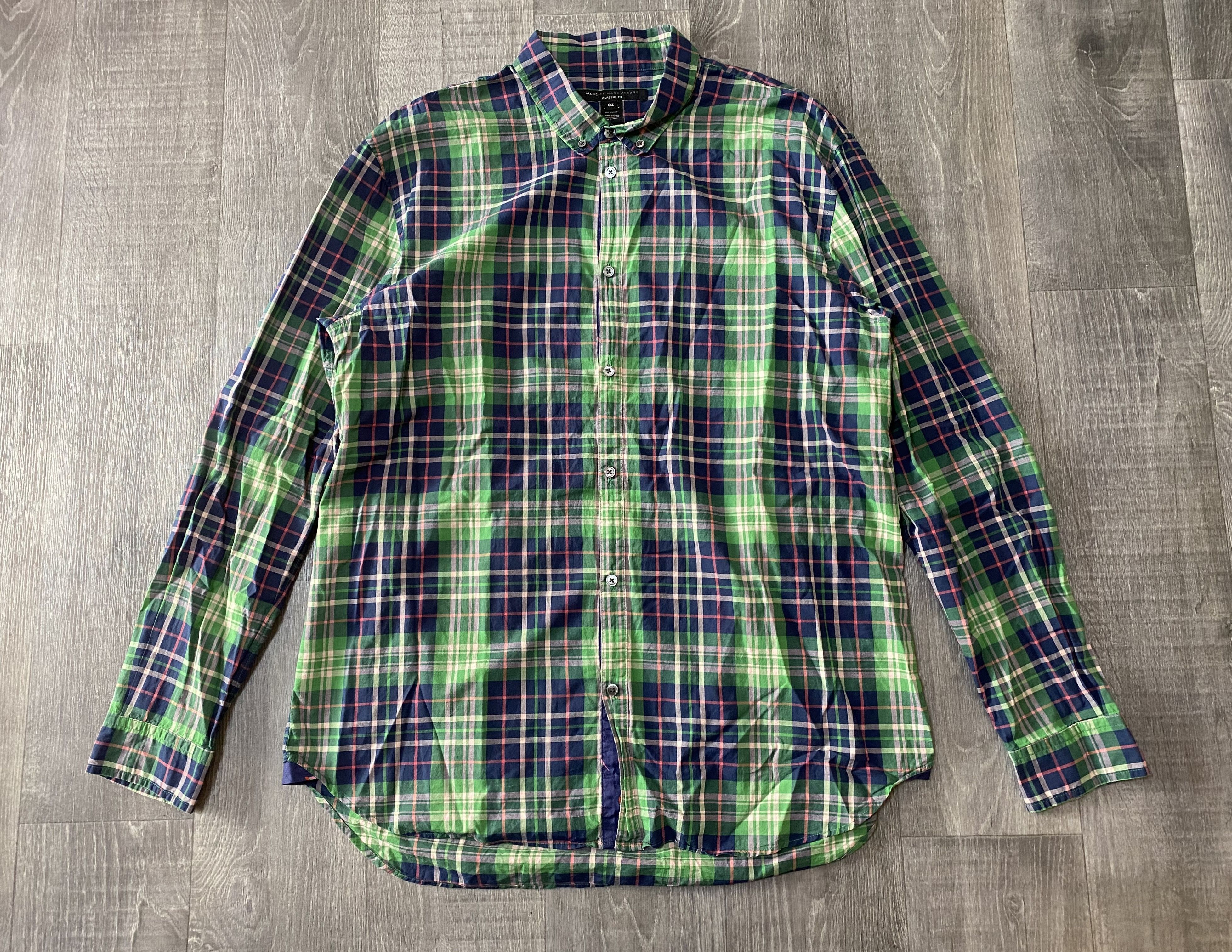 Marc Jacobs Green Checkered Plaid Cotton Long Sleeved Shirt