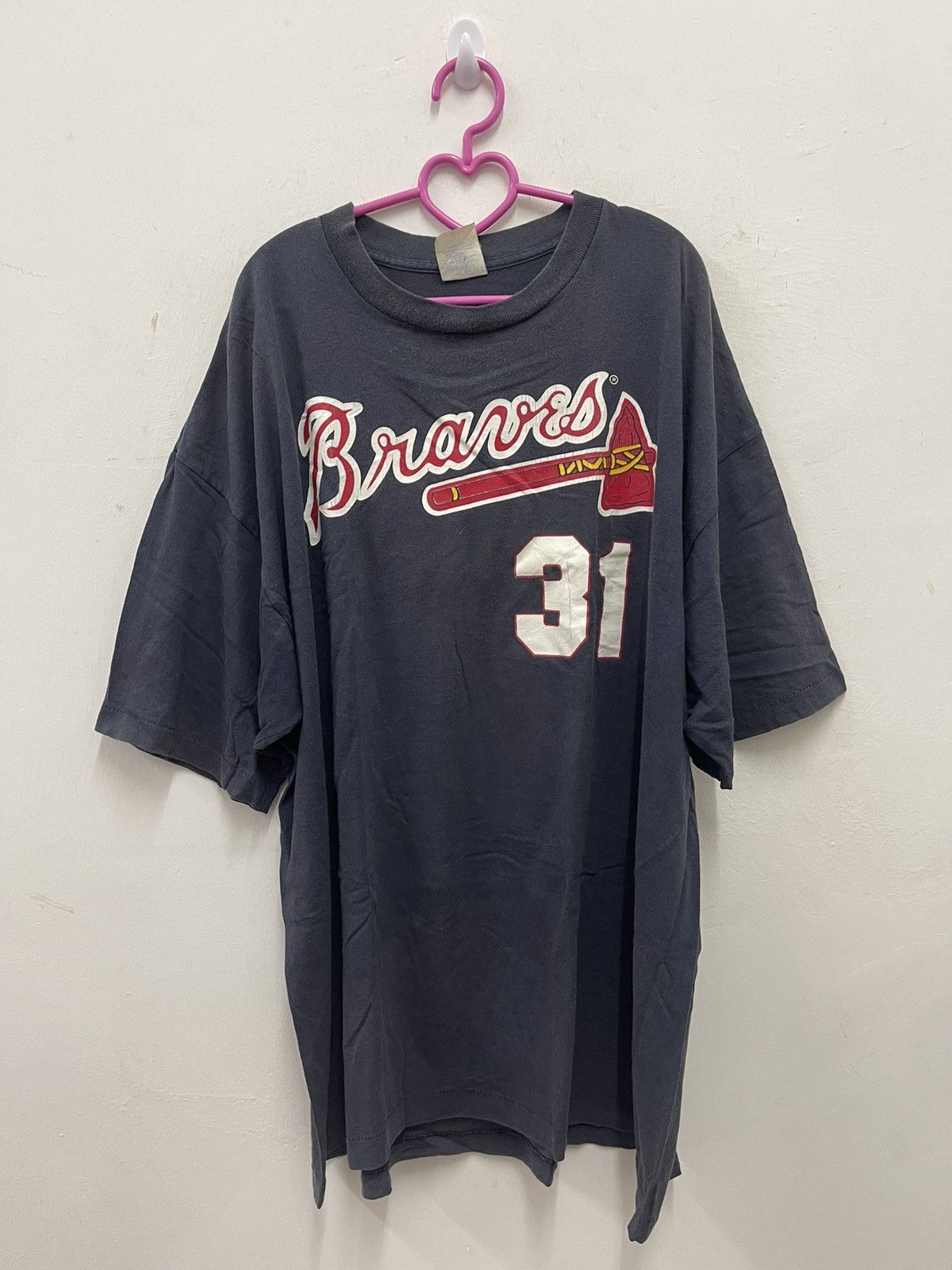 image of 90's Vintage Atlanta Braves Mlb 31 Maddux Shirt in Dark Blue, Men's (Size 2XL)