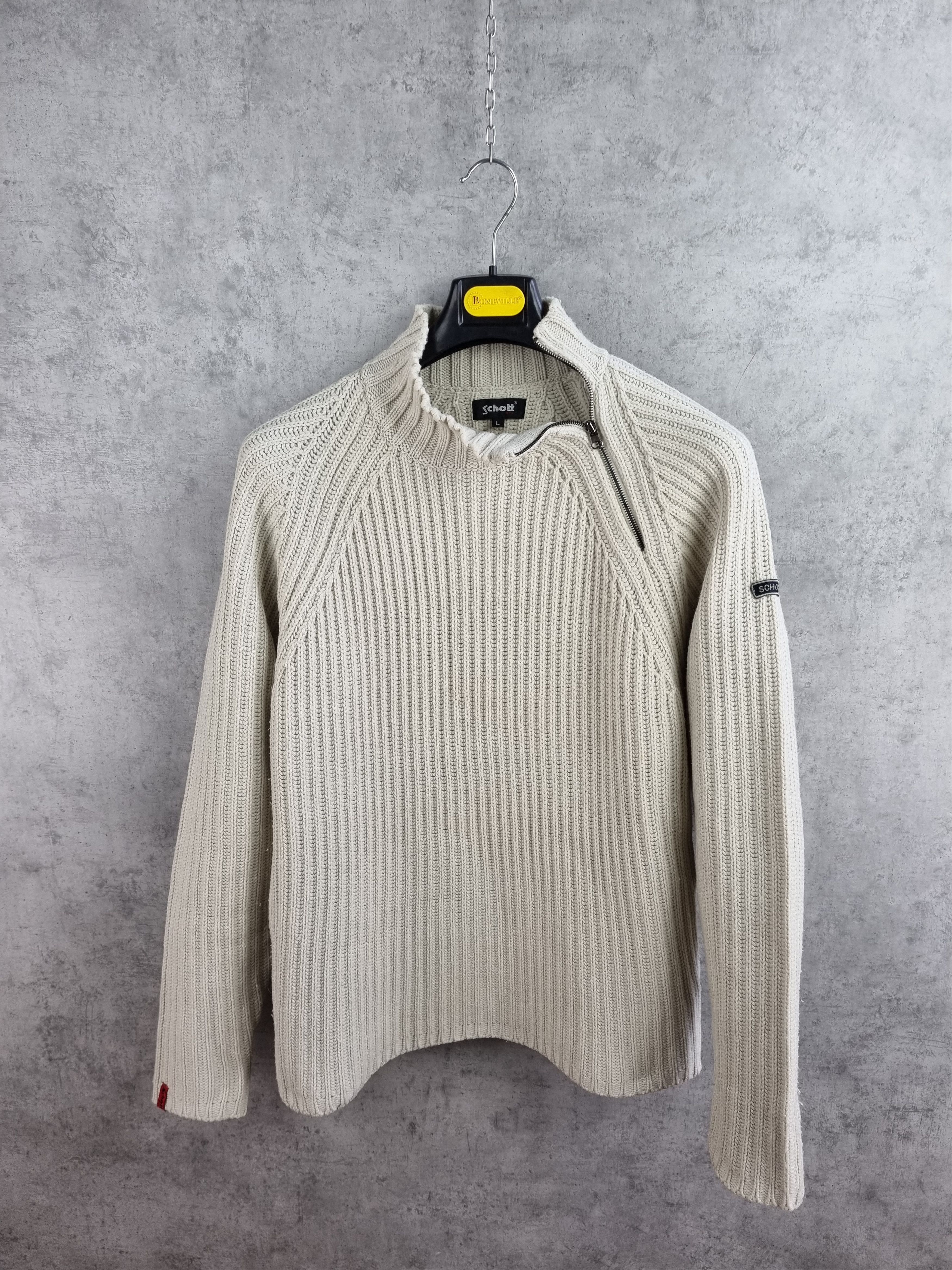 Japanese Brand × Schott Schott Cable Knitted Zipped High Neck Sweater like Prada Size US L / EU 52-54 / 3 - 3 Thumbnail