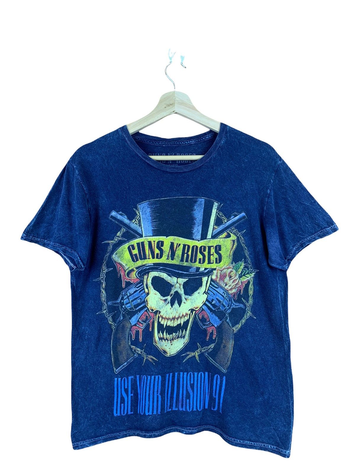 image of Guns N Roses x Rock Band Vintage Guns N’ Roses “Use Your Illusion 91” T-Shirt in Dark Blue (Size Sm