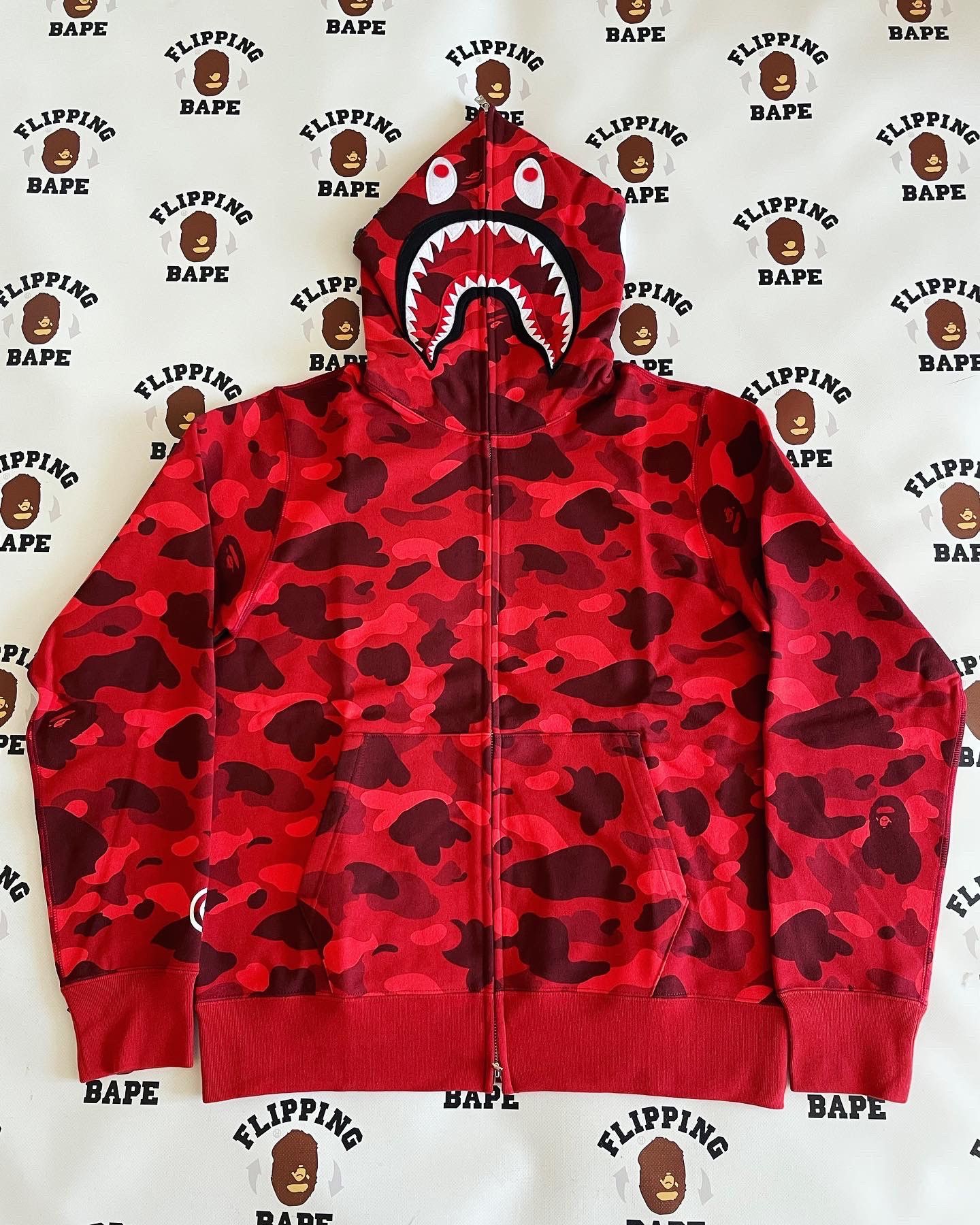 image of Bape Color Camo Shark Full Zip Hoodie 2022 in Red, Men's (Size 2XL)