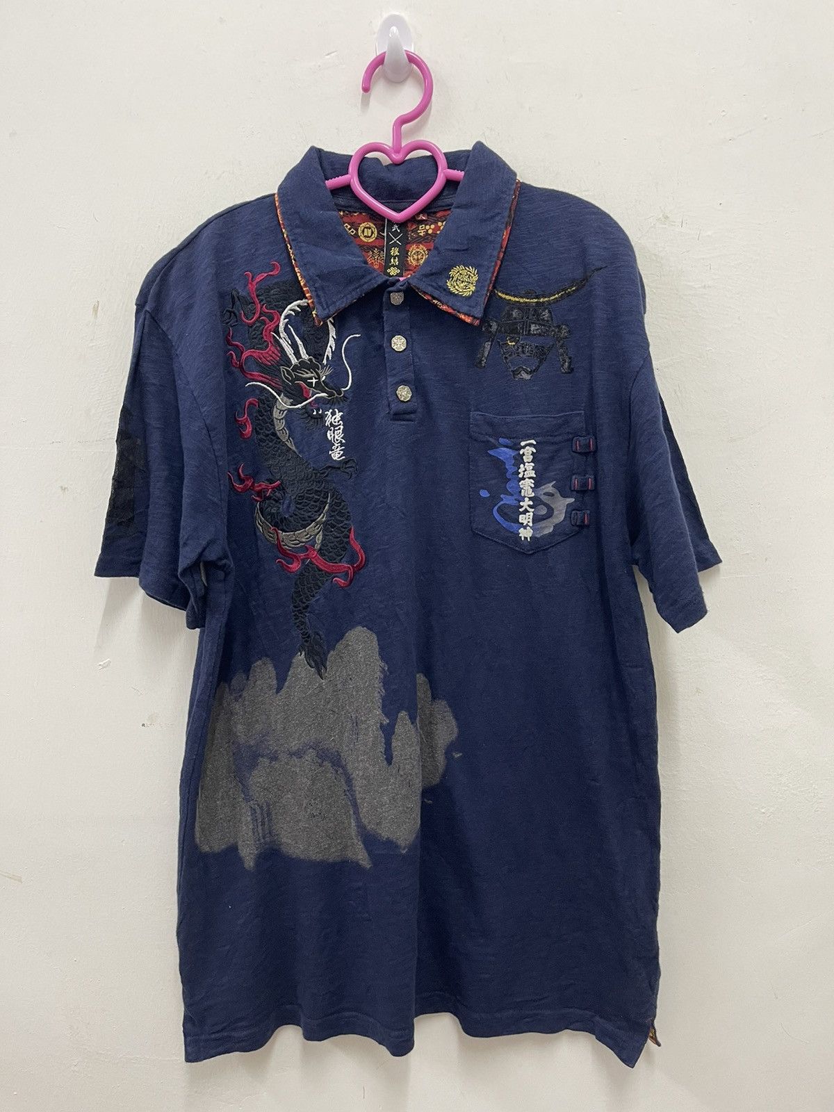 If Six Was Nine Rare Japanese Sukajan Dragon Single Pocket Polo Shirt Size US L / EU 52-54 / 3 - 1 Thumbnail