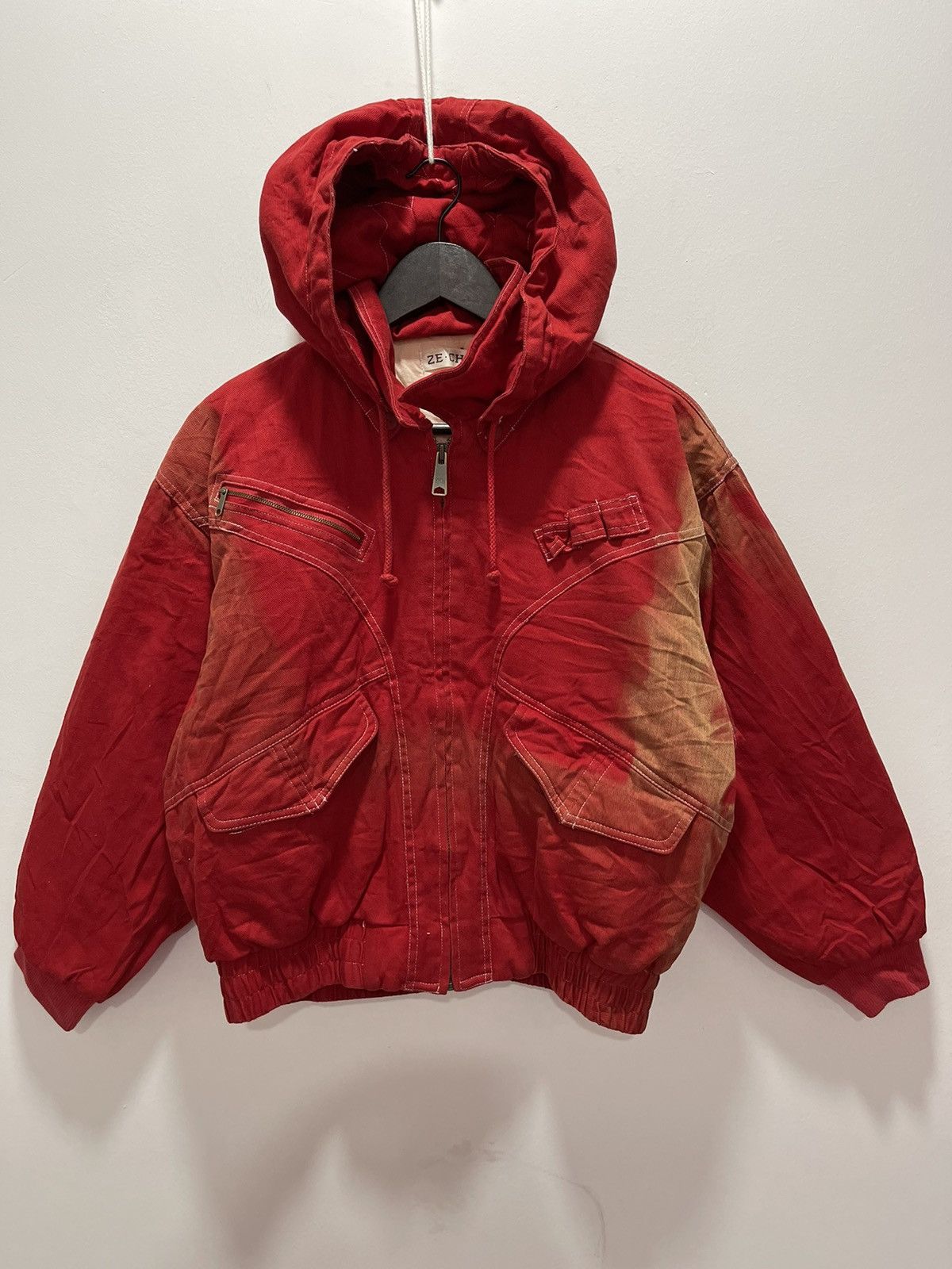 image of Vintage Ze-Chris Bleached Hoodie Bomber Jacket in Red, Women's (Size Small)