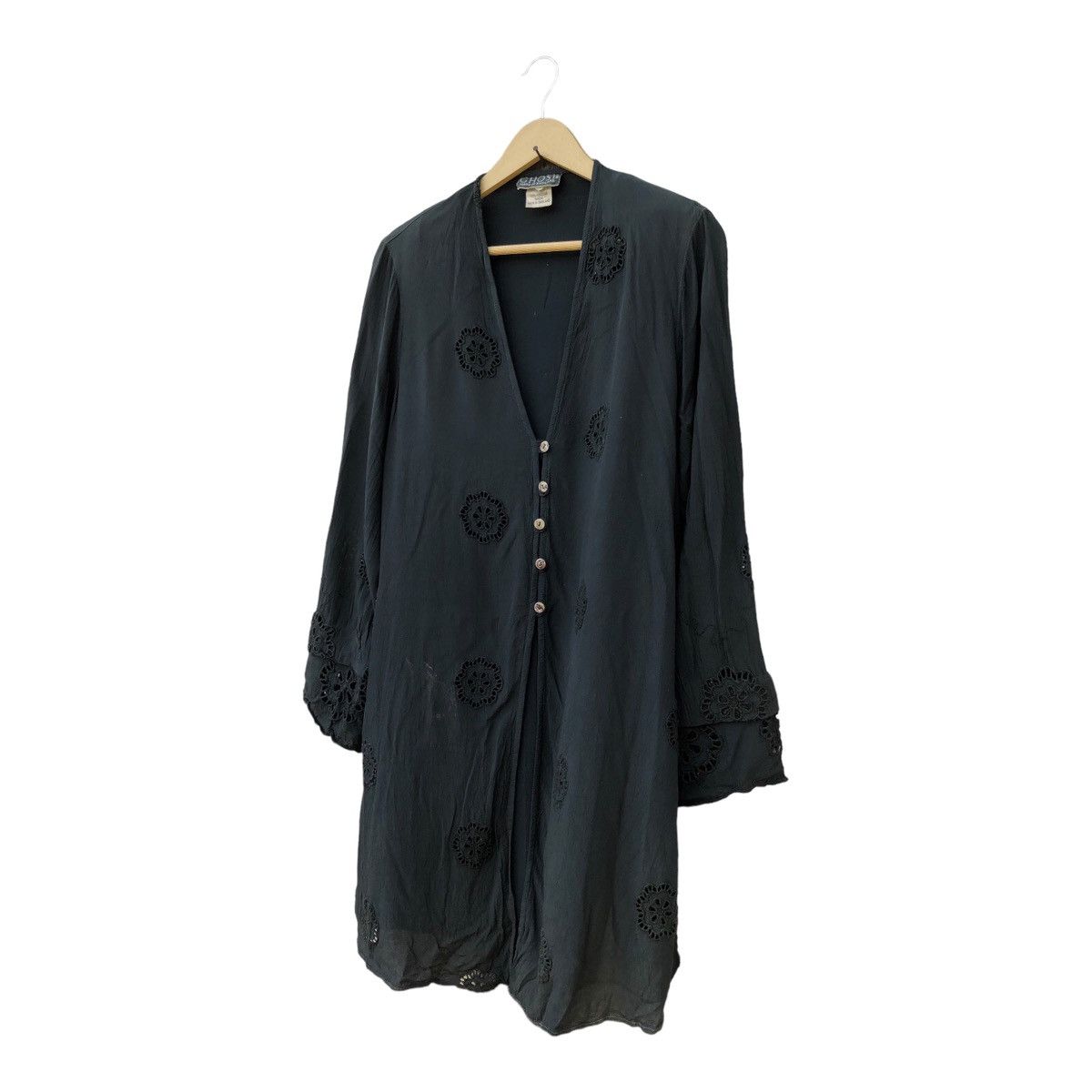 image of Vintage Blouse Ladies Ghost England Made in Black, Women's (Size Large)