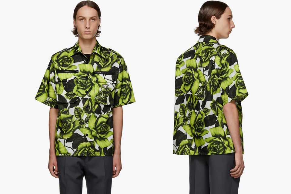Prada Prada Rose Print Bowling Shirt Size US M / EU 48-50 / 2 - 10 Thumbnail