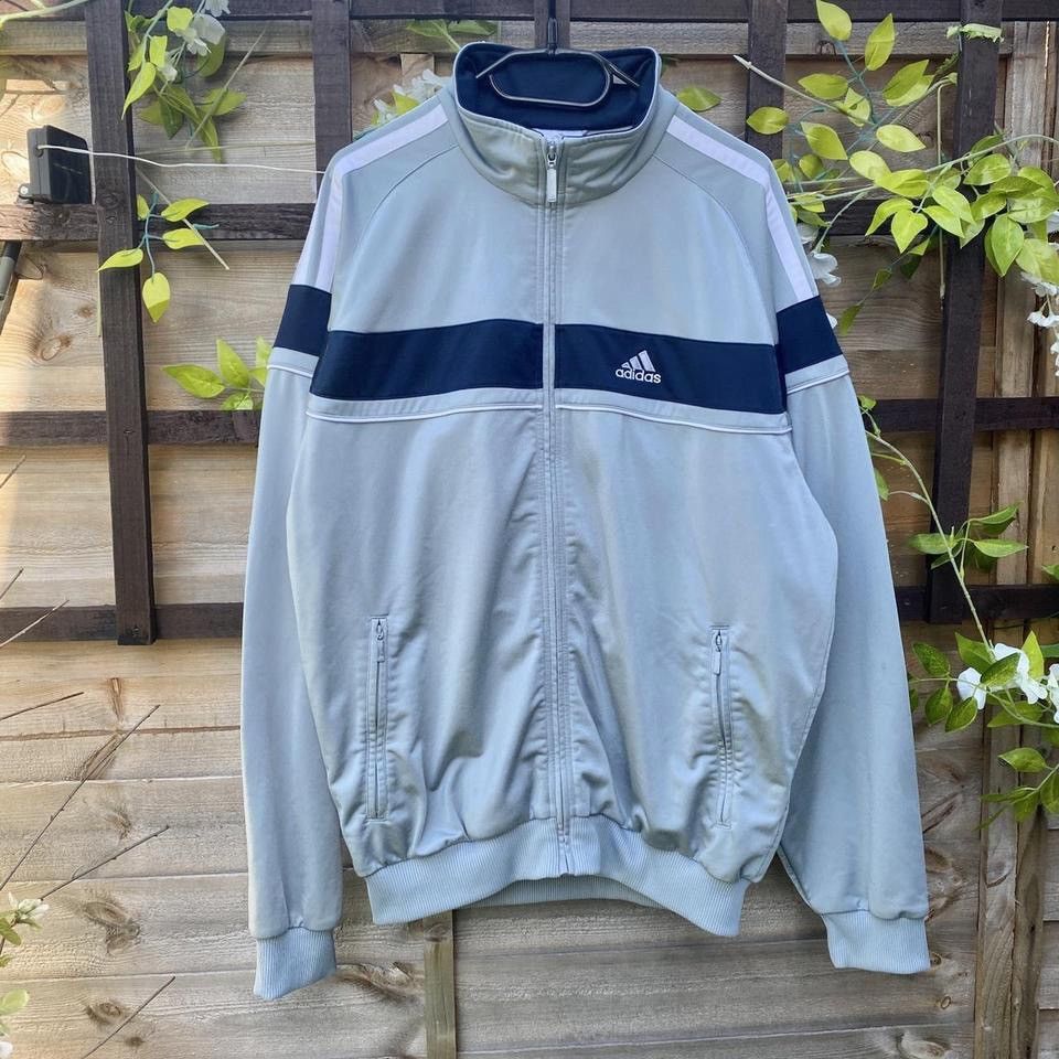 Adidas Vintage Adidas 2000s y2k silver black tracksuit jacket large
