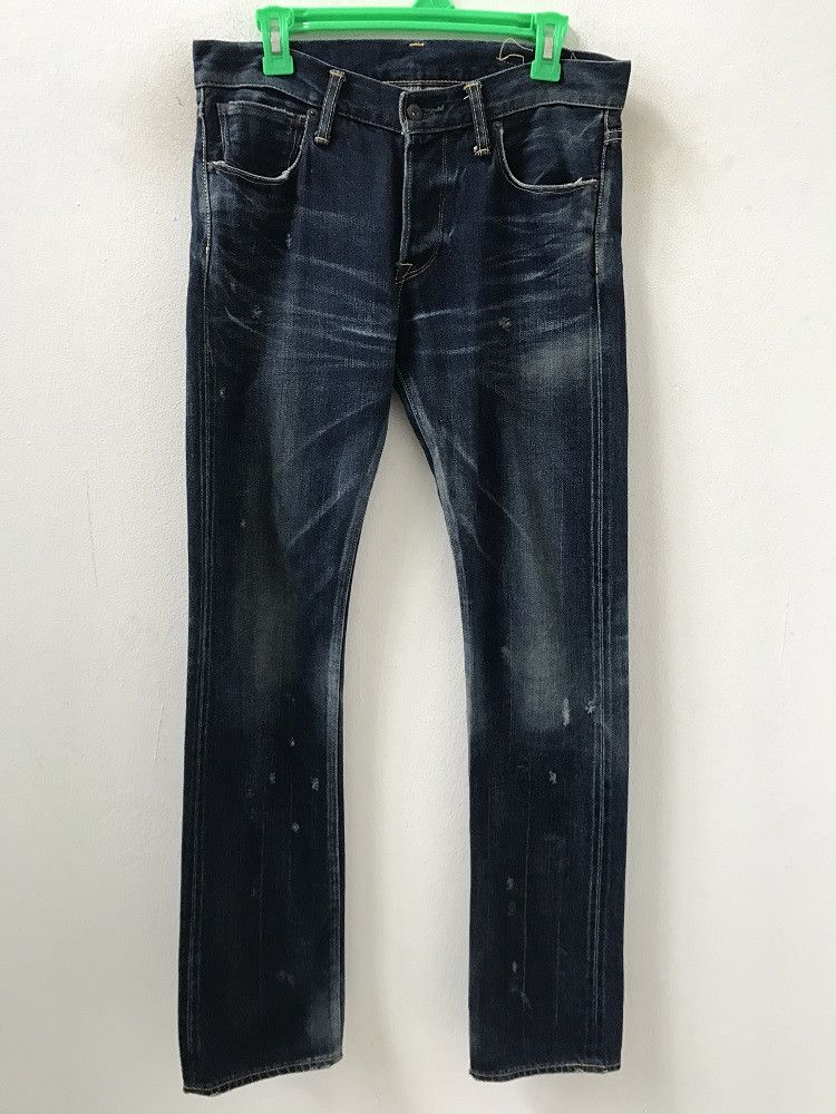 Indigo × KURO KURO Japan "GRAPHITE" Distressed Selvedge Indigo Denim Jeans Size US 30 / EU 46 - 1 Thumbnail