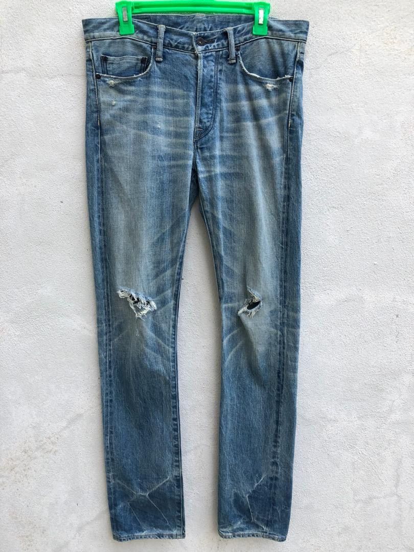 KURO Kuro Japan Fibro Knee Rips Distress Selvedge Skinny Jeans Size US 32 / EU 48 - 2 Thumbnail