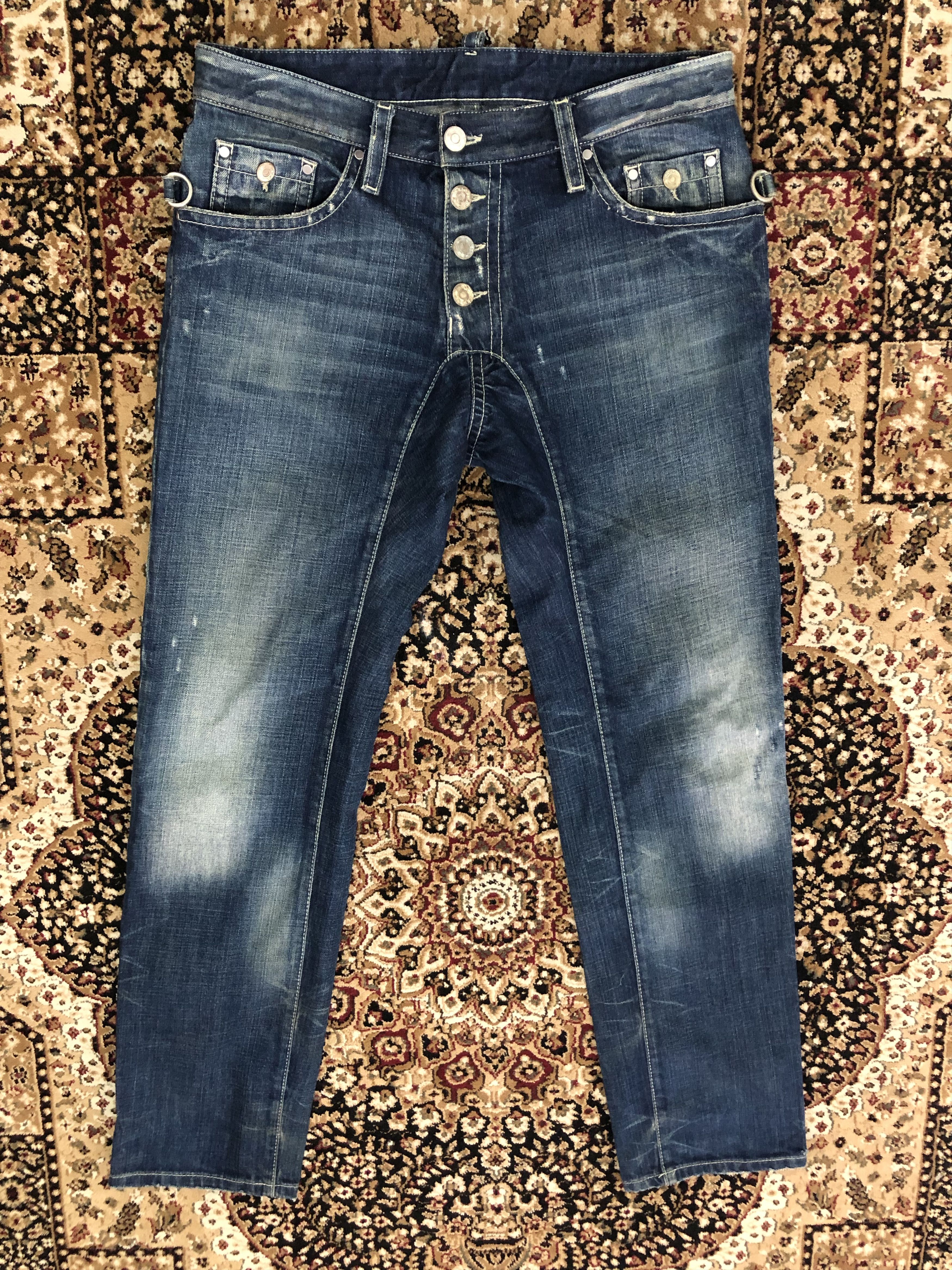 Dsquared2 Dsquared2 Exposed Front Button Distressed Ripped Denim Jeans Size US 33 - 1 Thumbnail