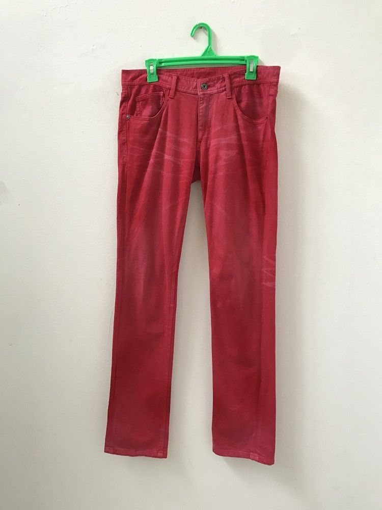 Black Barrett × Neil Barrett Neil Barrett Made in Japan Stone Wash Low Rise Slim Red Pant Size US 31 - 1 Thumbnail
