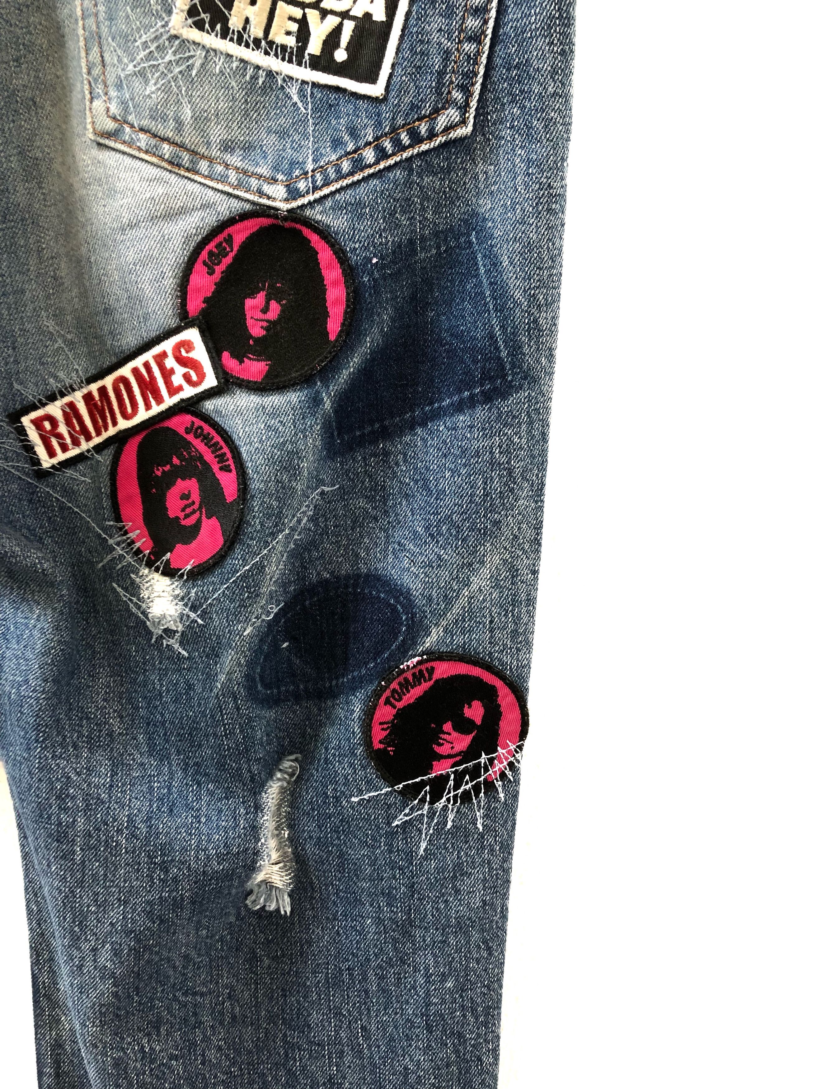 Band Tees × Hysteric Glamour HG X Ramones Punk Rock Band Rips Patches Denim Slim Size US 30 / EU 46 - 11 Thumbnail