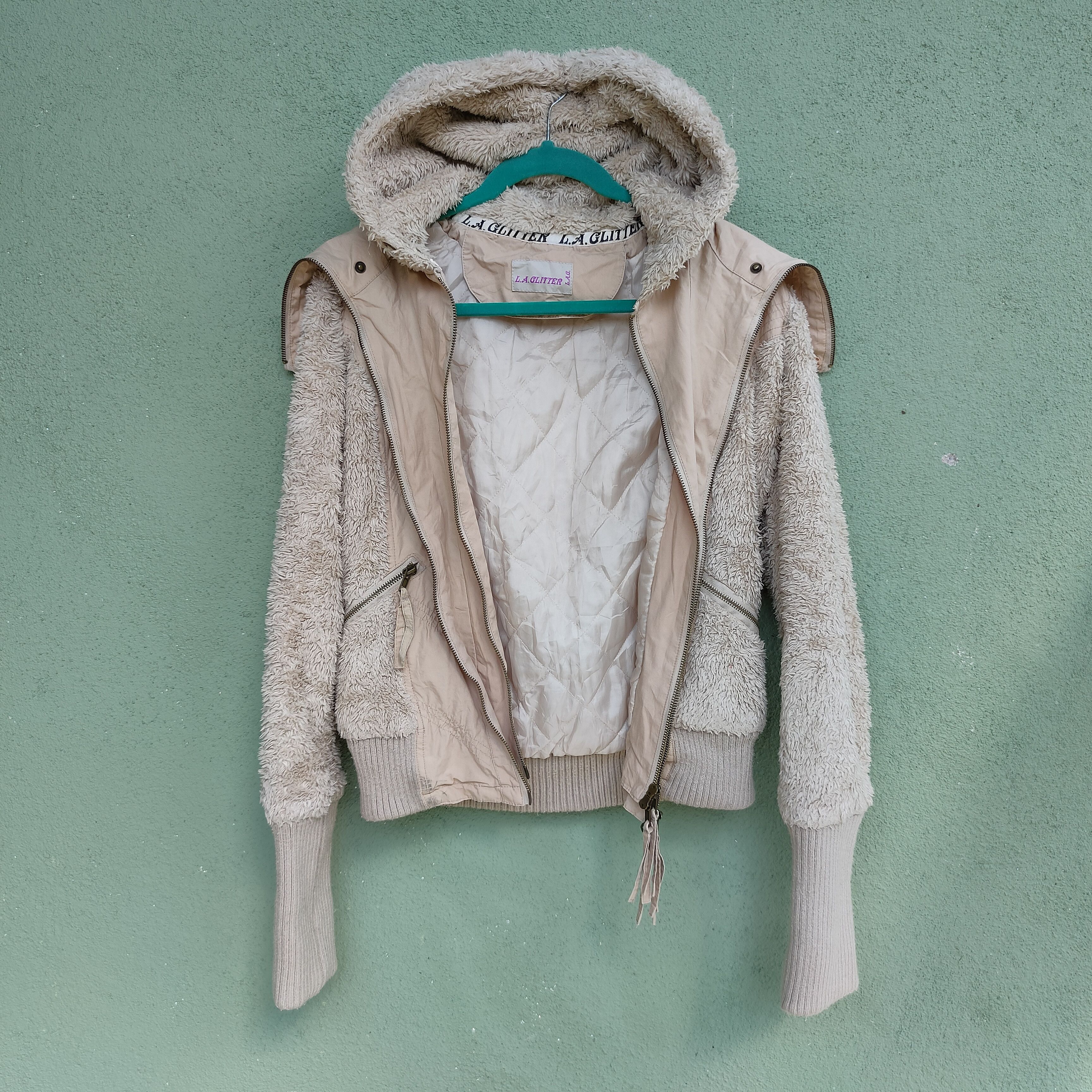 Designer Vintage L.A Glitter Sherpa Fleece Zipper Hoodie Jacket Size US M / EU 48-50 / 2 - 2 Thumbnail
