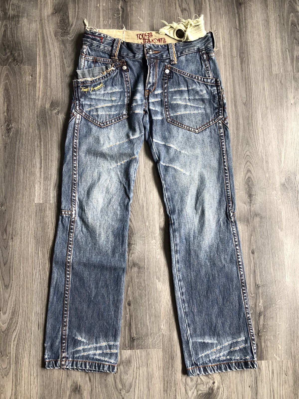 image of 20471120 x Distressed Denim Japanese Tough Jeansmith Distressed Ripped Denim Pants in Blue (Size 31