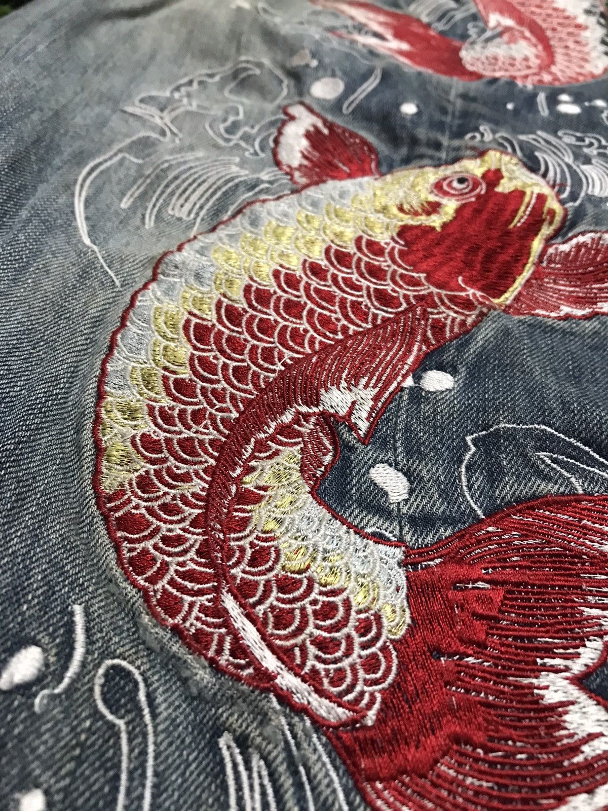 Japanese Brand 🔥NEED BINDING🔥 Sukajan Big RedKoi Fish Embroidery Jeans Size US 38 / EU 54 - 7 Thumbnail