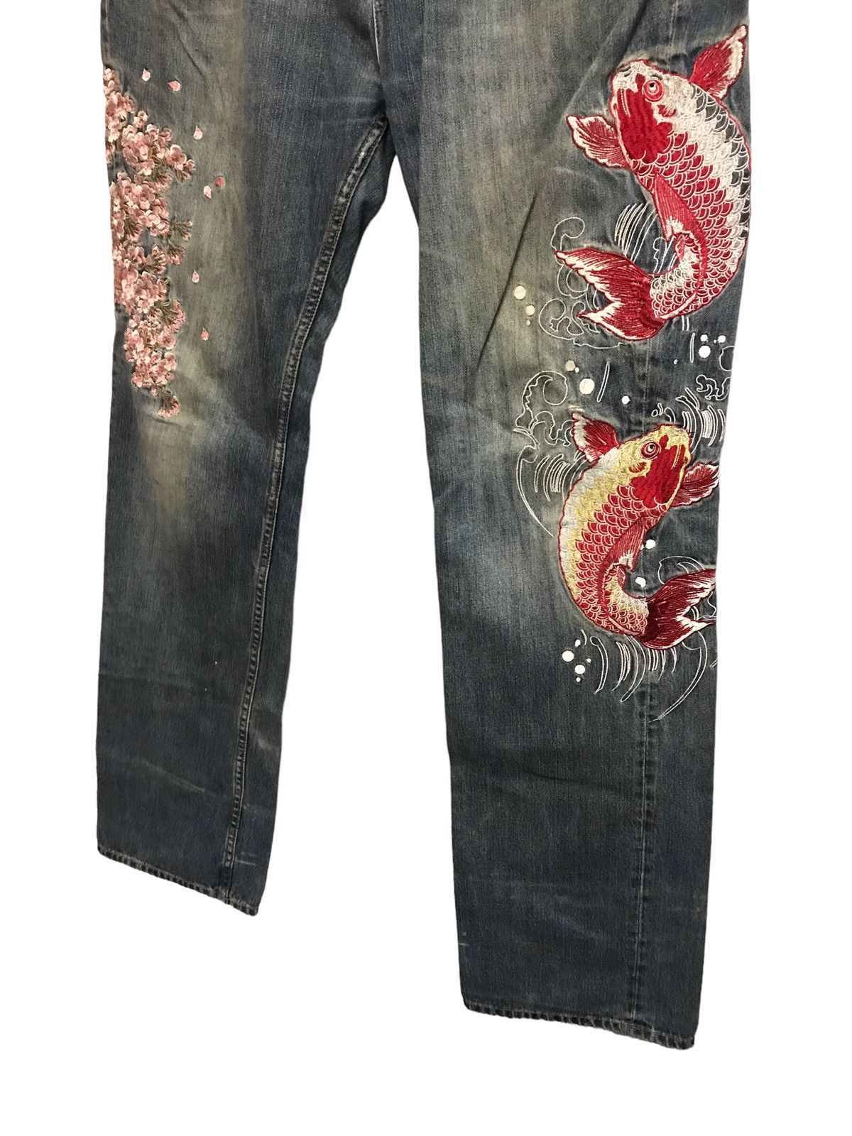 Japanese Brand 🔥NEED BINDING🔥 Sukajan Big RedKoi Fish Embroidery Jeans Size US 38 / EU 54 - 3 Thumbnail